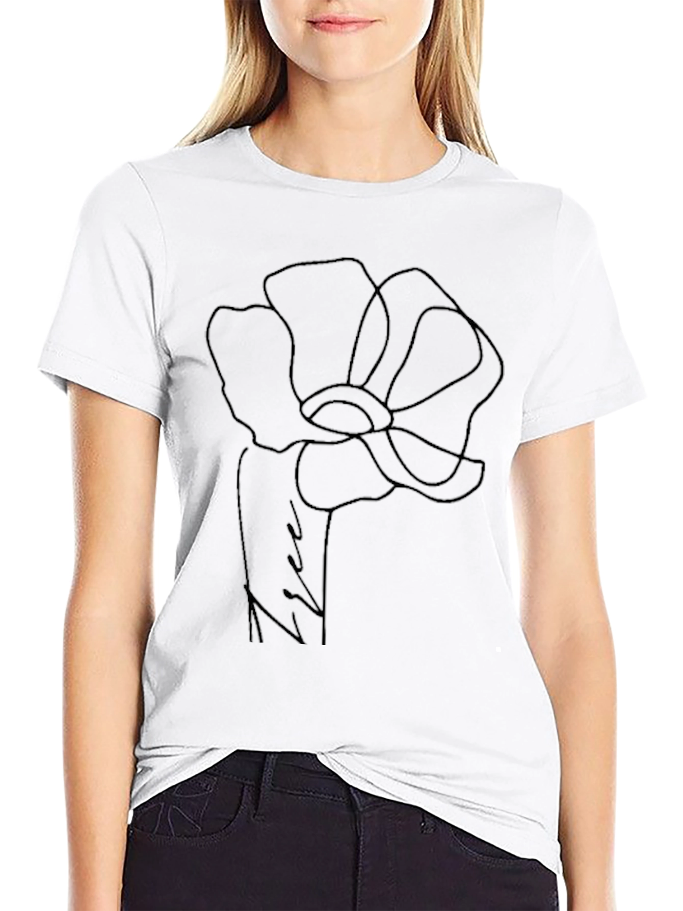 Minimalist Floral T-Shirt - Black