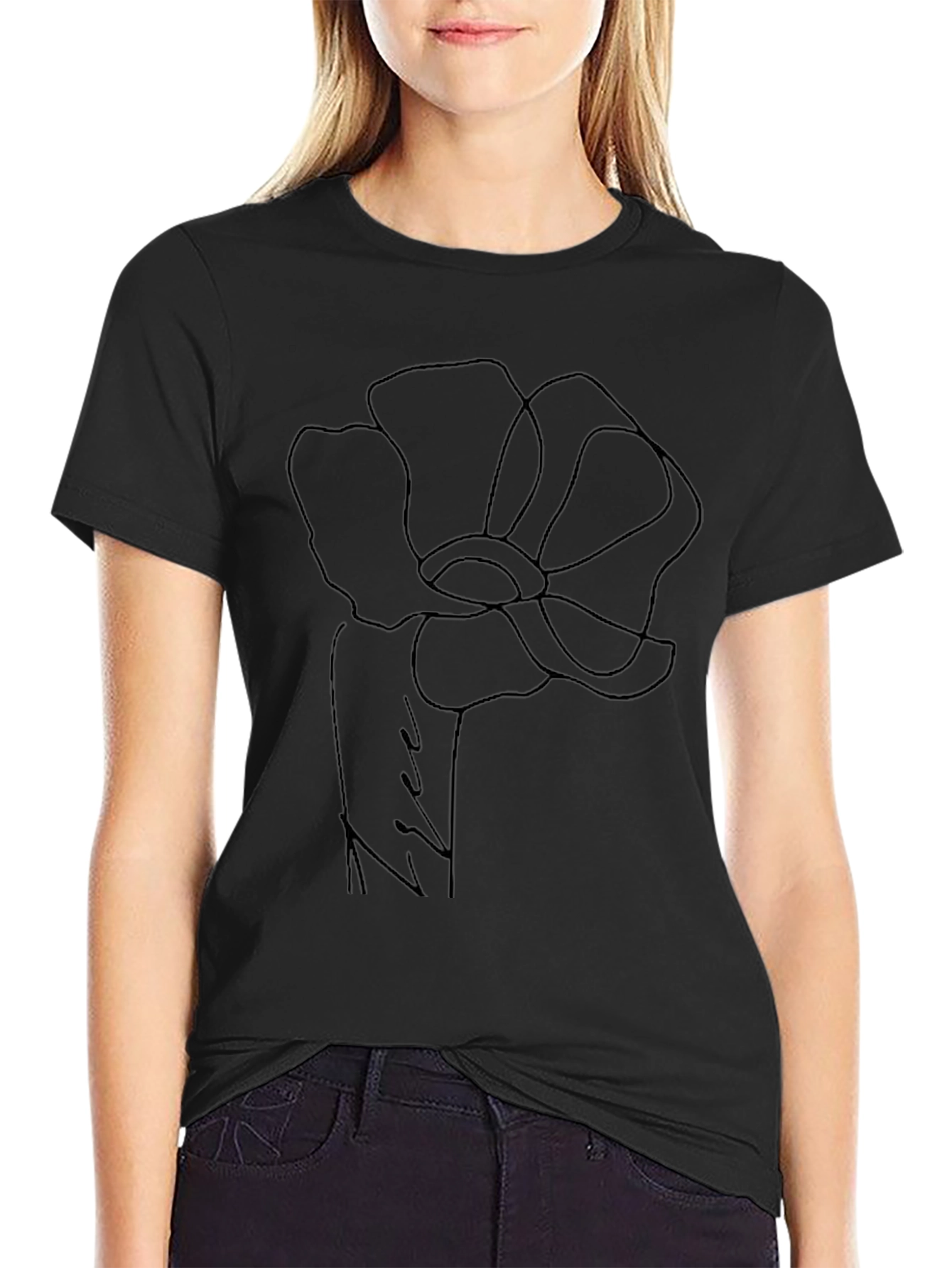 Minimalist Floral T-Shirt - Black