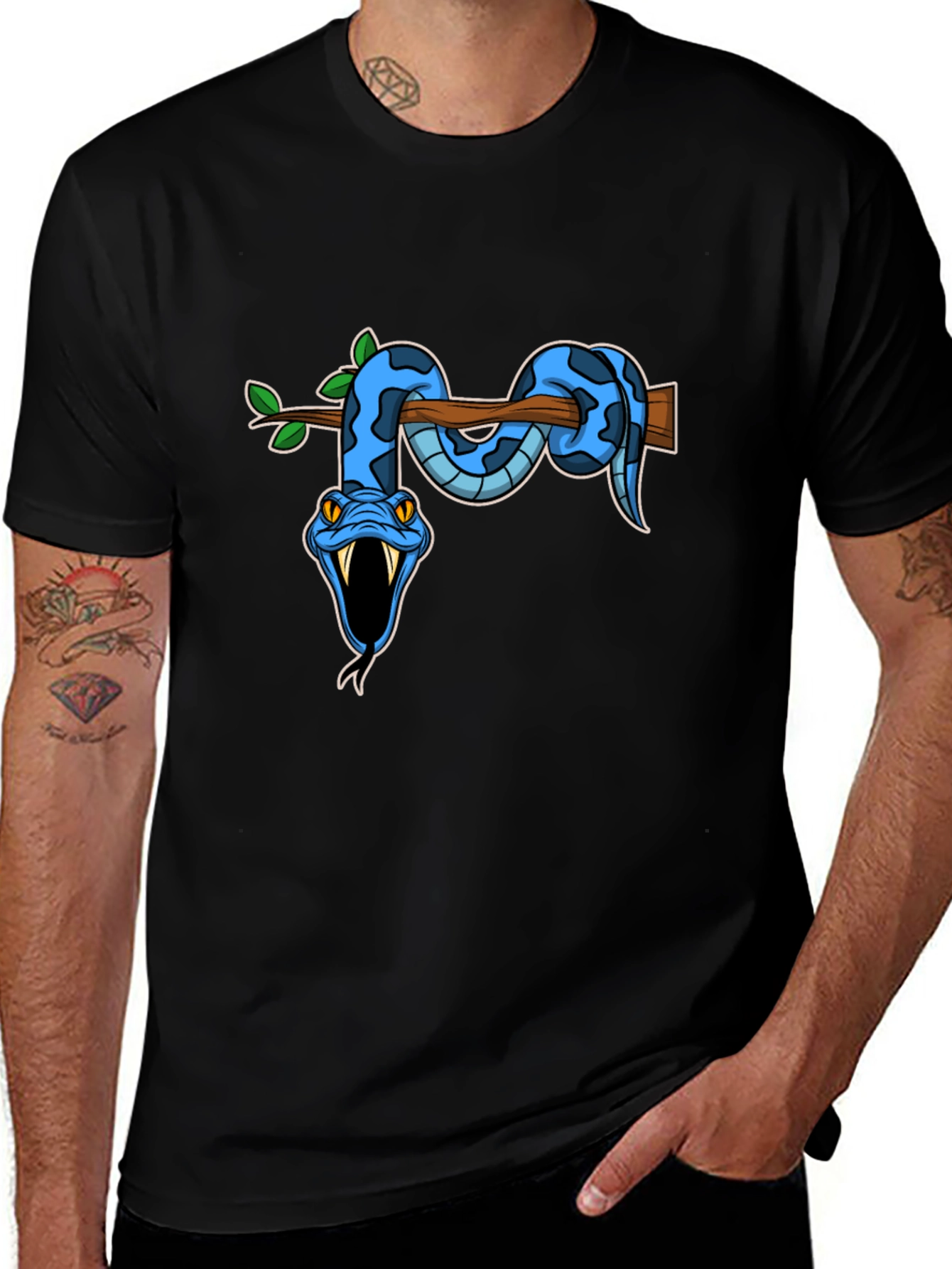 Snake on Branch Graphic Tee - Mens Black T-Shirt