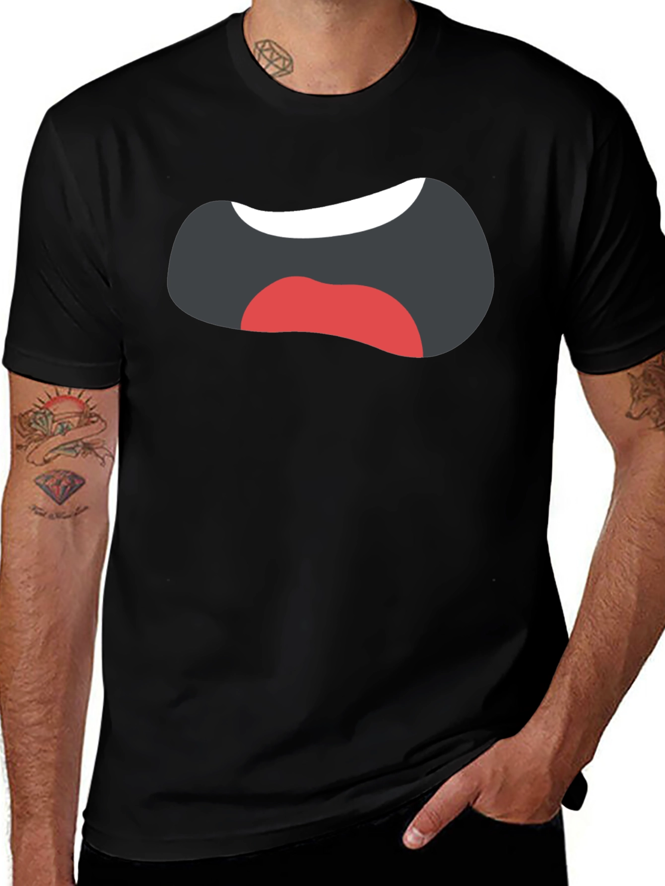 Funny Cartoon Mouth Black Graphic Tee
