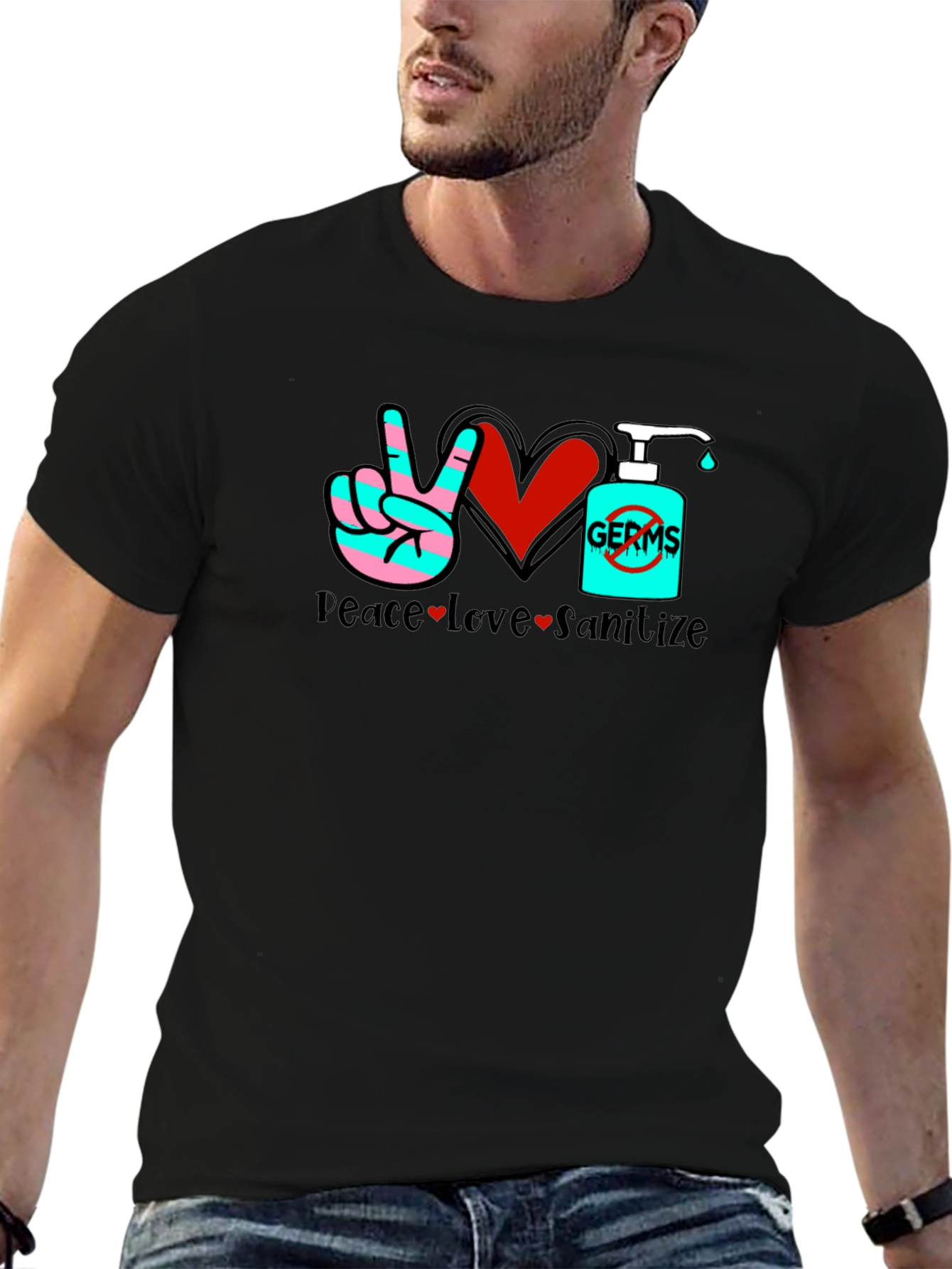 Peace Love Sanitize Black T-Shirt