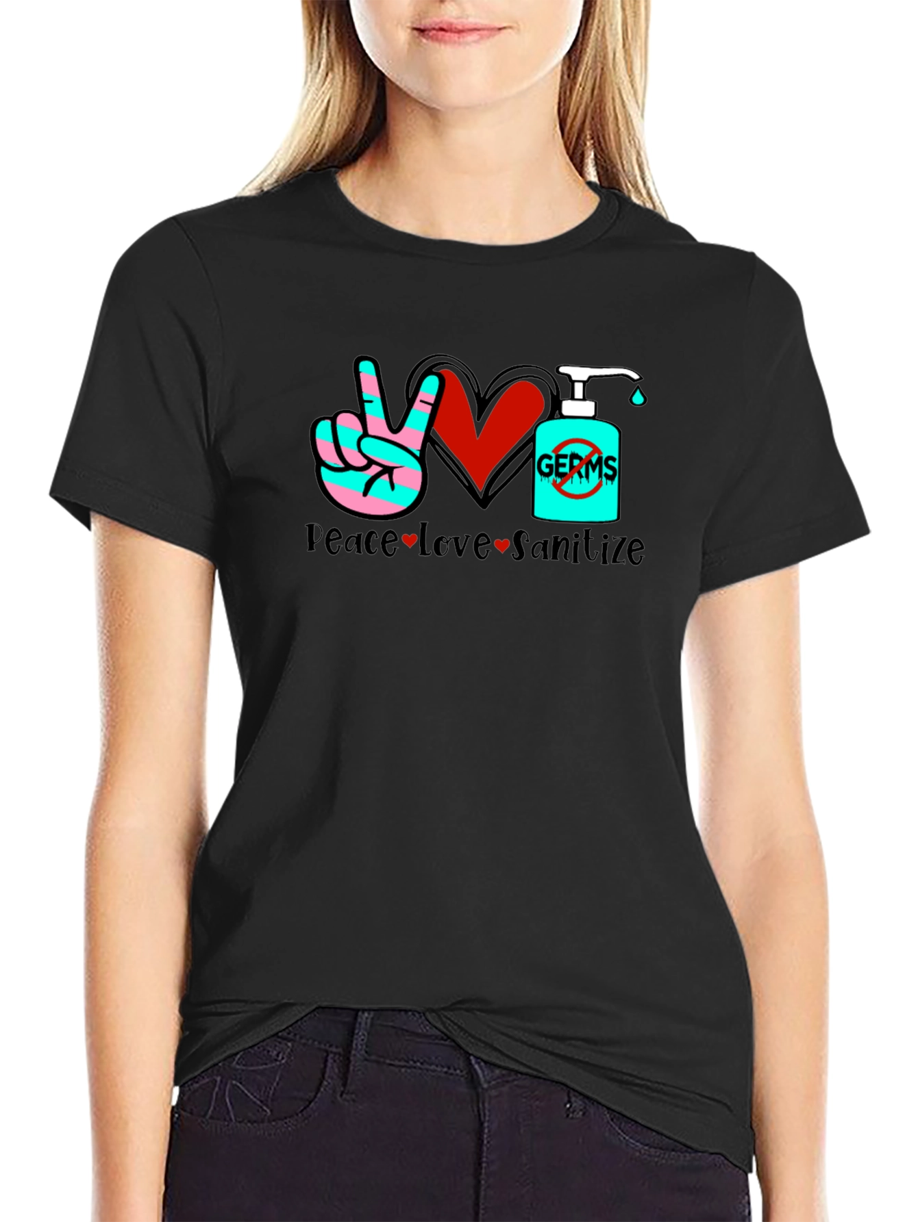 Peace Love Sanitize Black T-Shirt