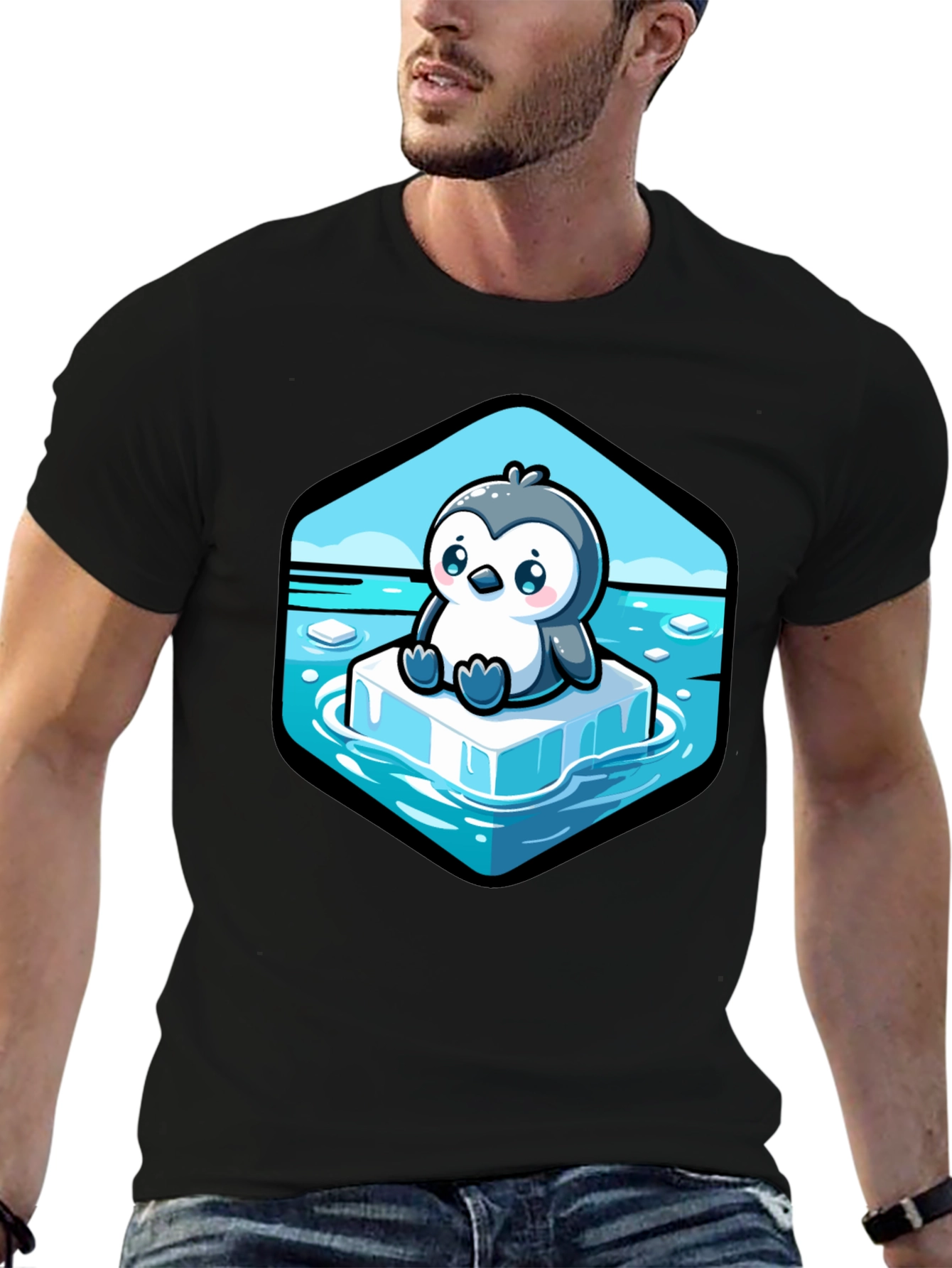 Cute Penguin on Iceberg Graphic T-Shirt