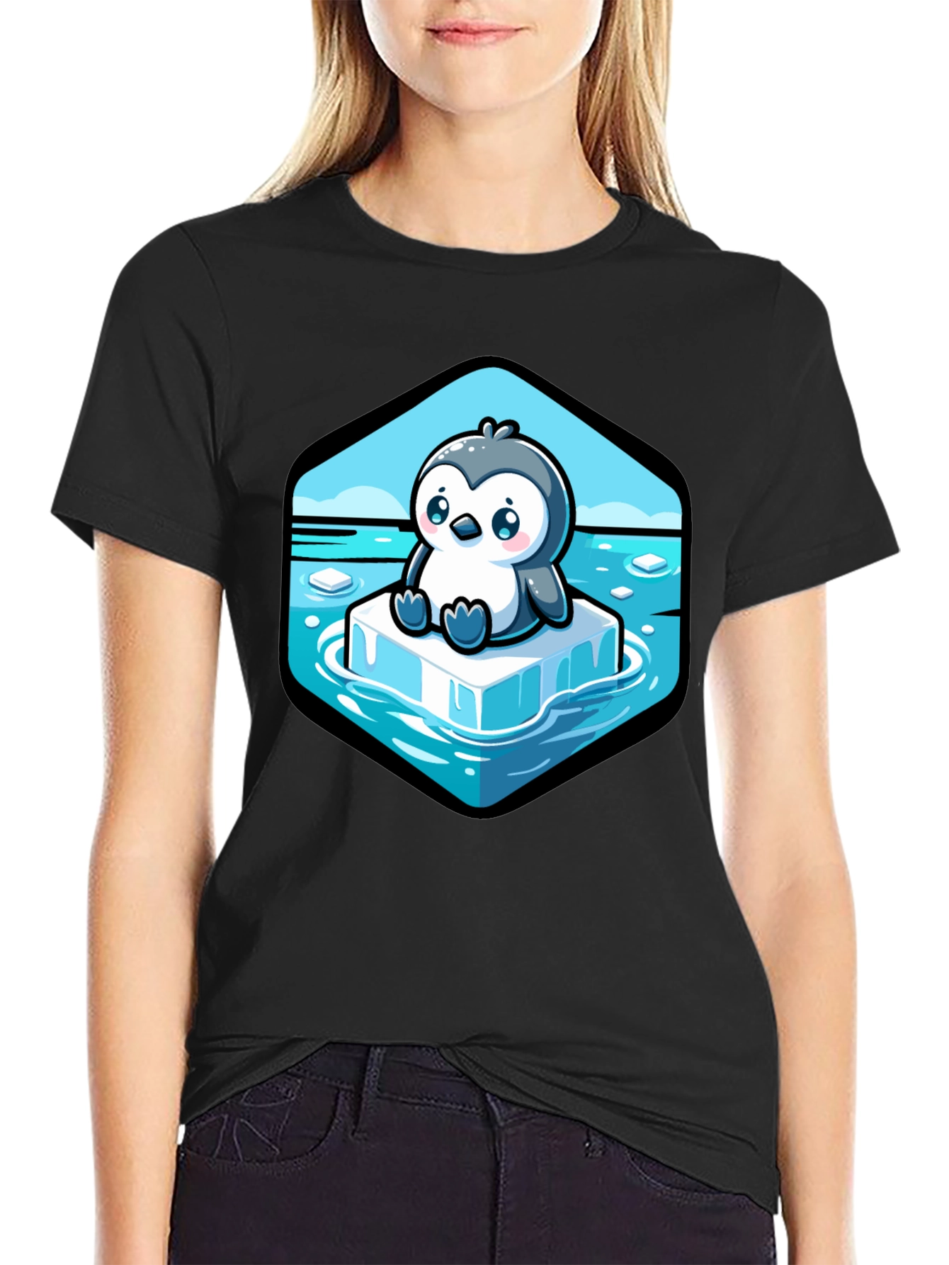 Cute Penguin on Iceberg Graphic T-Shirt