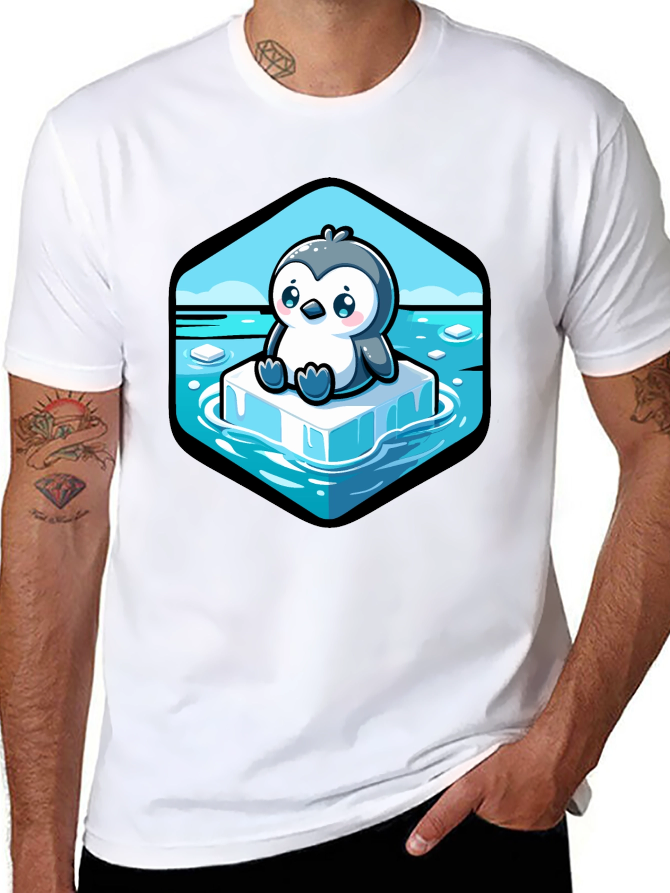 Cute Penguin on Iceberg Graphic T-Shirt