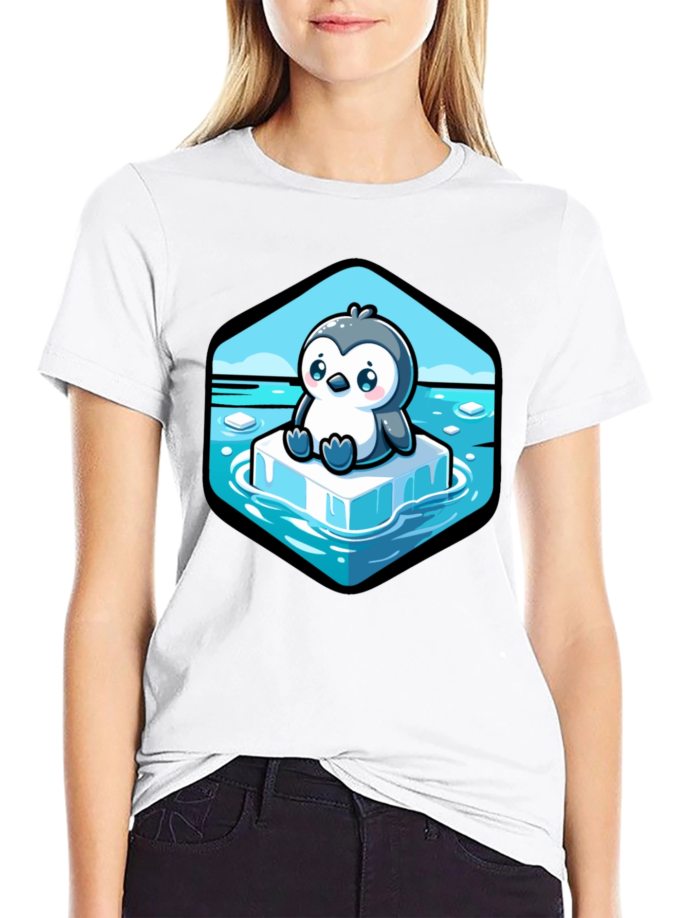 Cute Penguin on Iceberg Graphic T-Shirt
