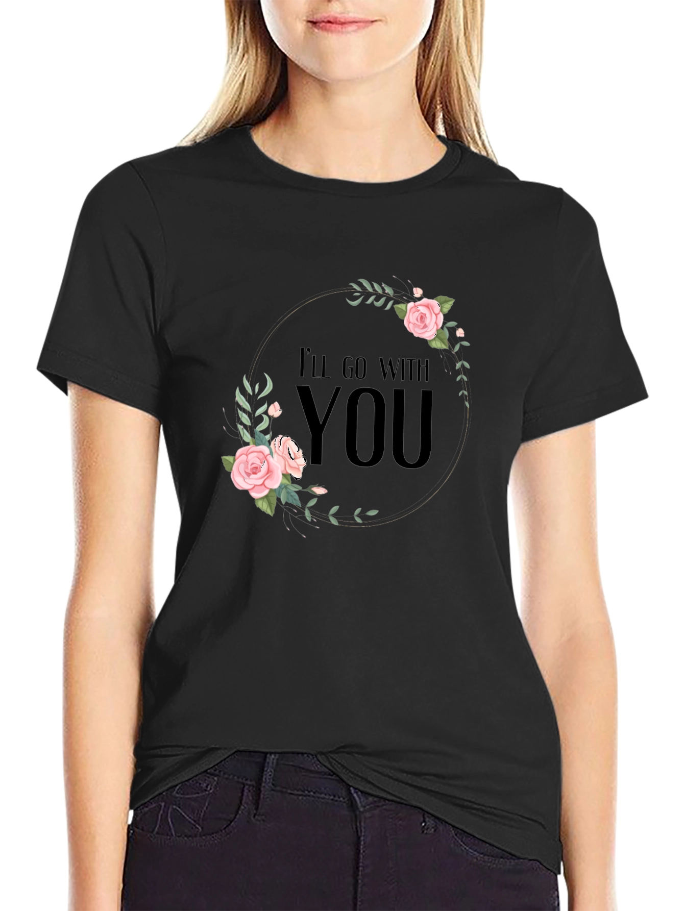 Floral Ill Go With You Graphic Black T-Shirt