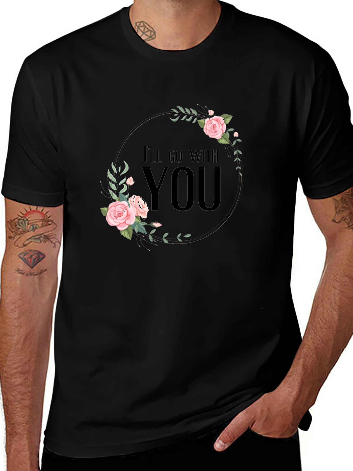 Floral Ill Go With You Graphic Black T-Shirt