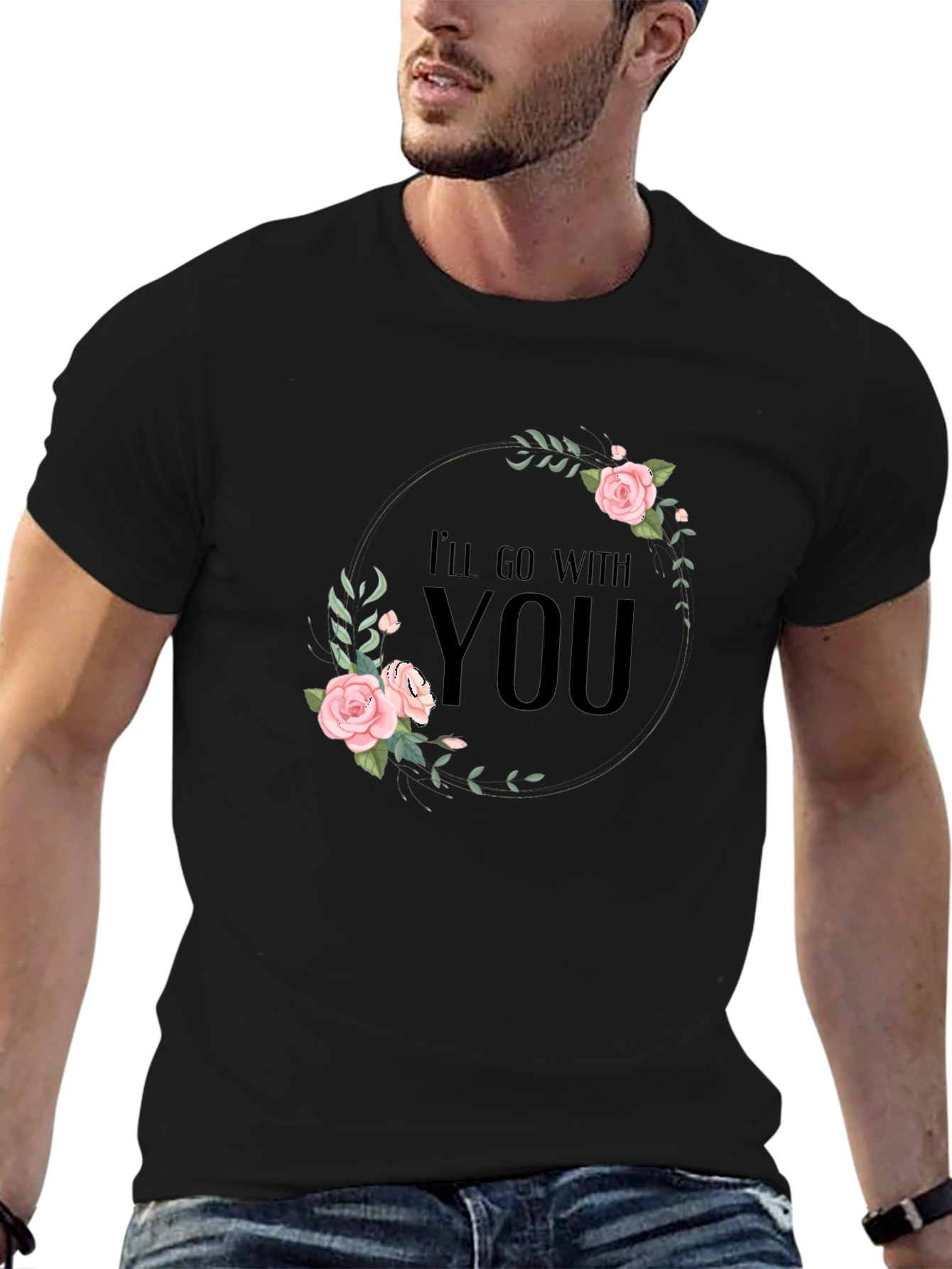 Floral Ill Go With You Graphic Black T-Shirt