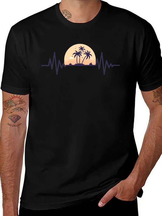 Sunset Palm Tree Heartbeat T-Shirt
