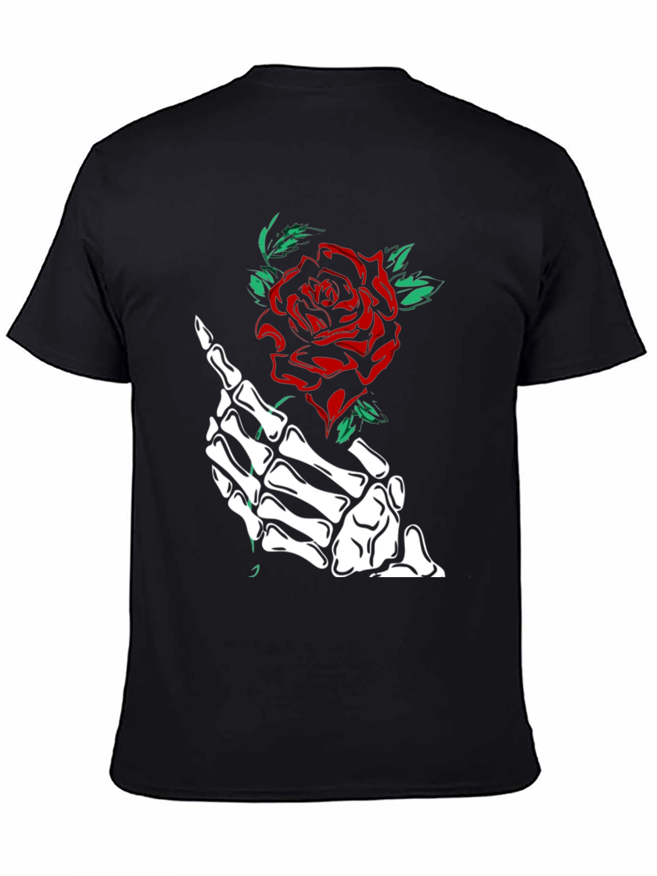 Rose & Skeleton Hand Graphic Tee - Black