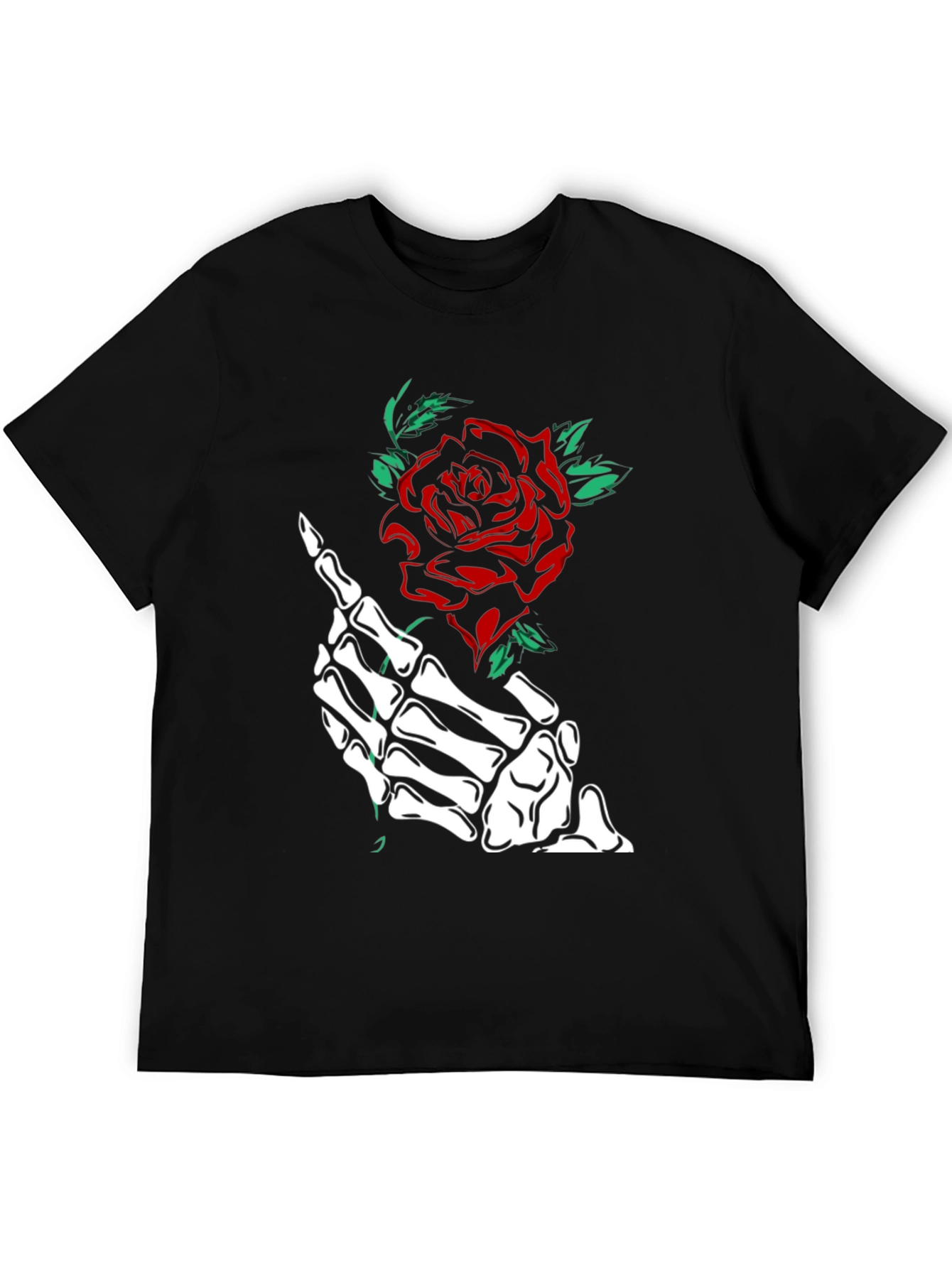 Rose & Skeleton Hand Graphic Tee - Black