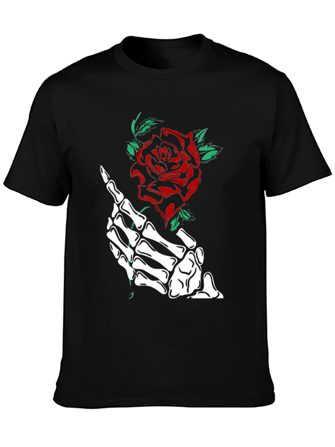 Rose & Skeleton Hand Graphic Tee - Black