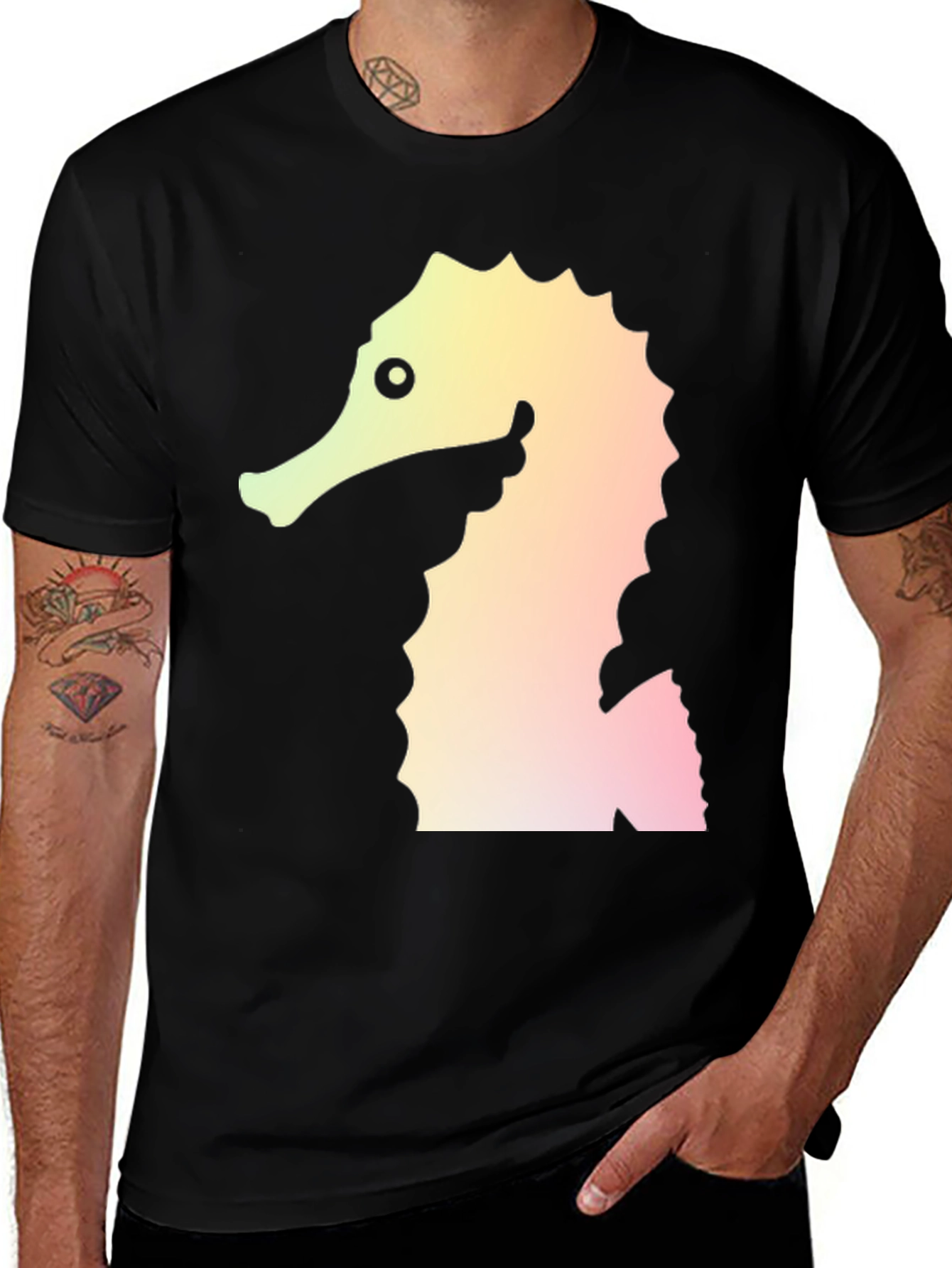 Seahorse Graphic Tee - Black Cotton Blend T-Shirt