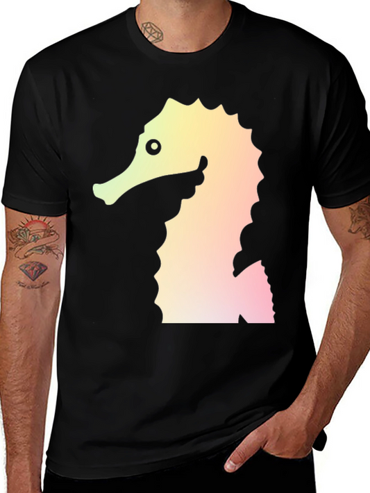 Seahorse Graphic Tee - Black Cotton Blend T-Shirt
