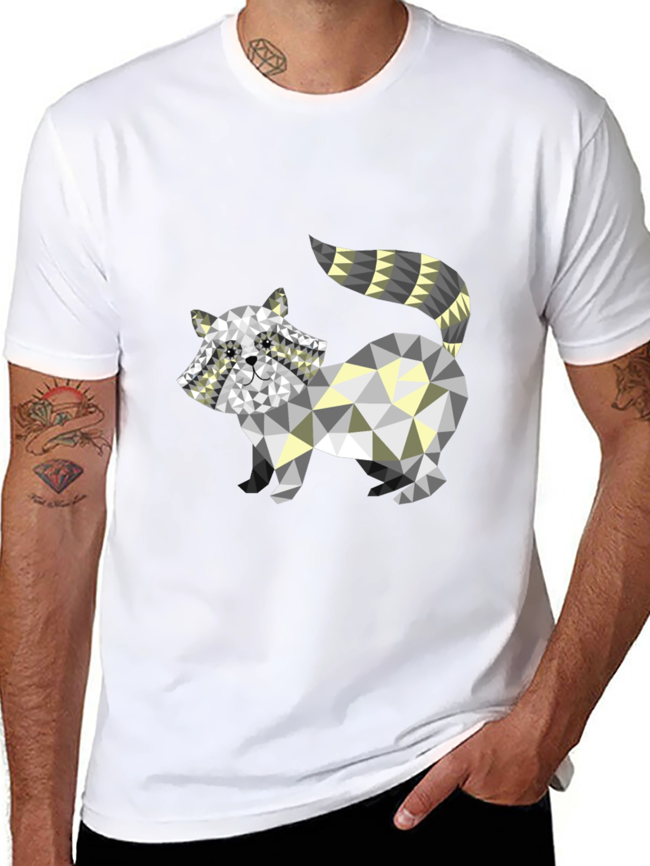 Geometric Raccoon Graphic Tee - Black