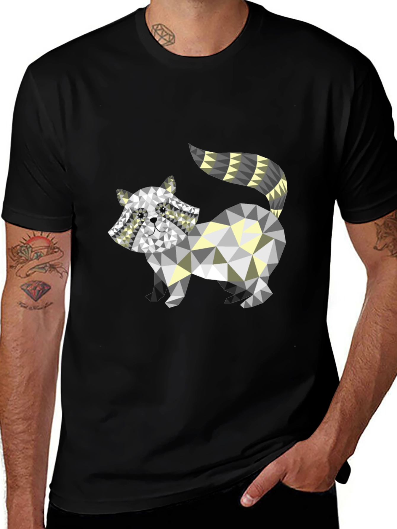 Geometric Raccoon Graphic Tee - Black