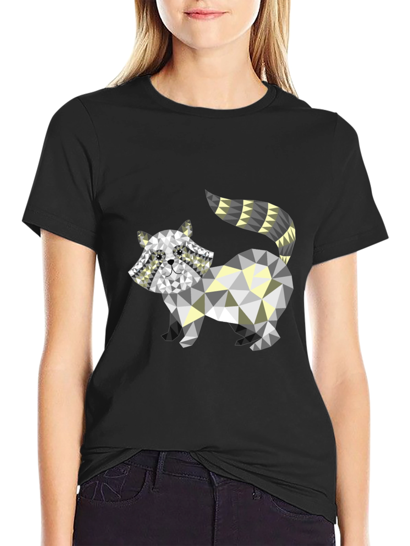 Geometric Raccoon Graphic Tee - Black