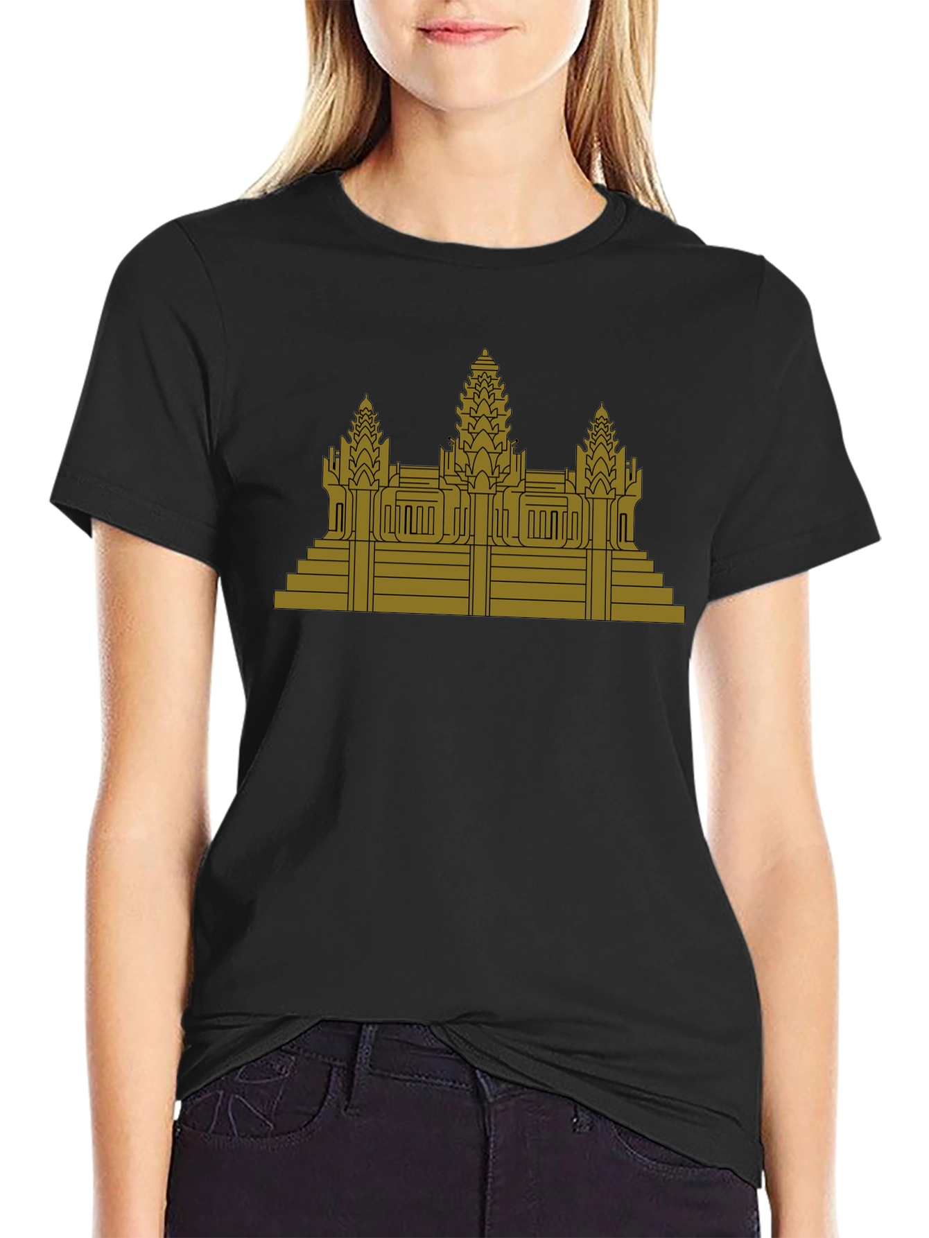 Angkor Wat Graphic Tee - Black Cotton T-Shirt