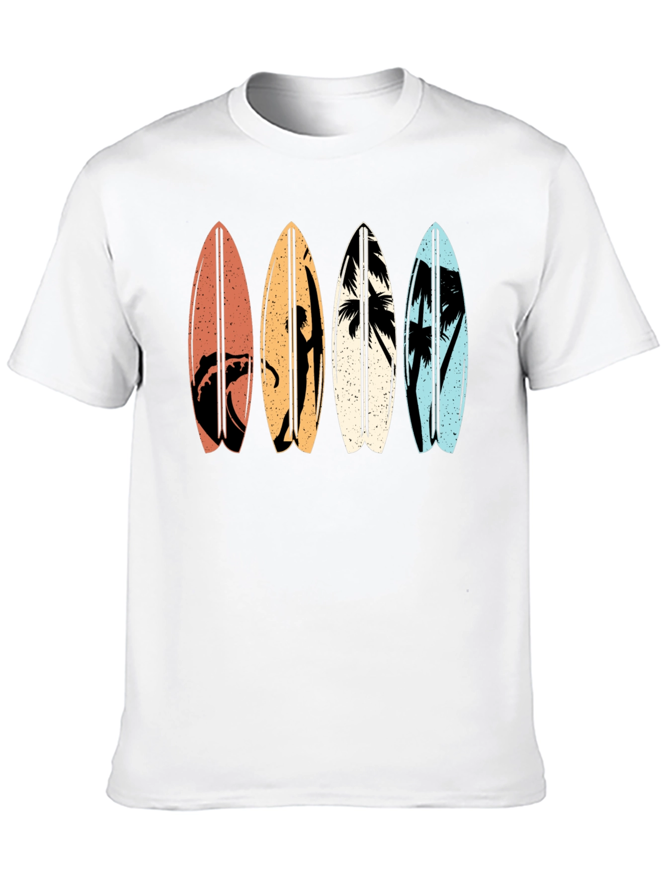 Retro Surfboard Graphic Tee - Black Cotton T-Shirt