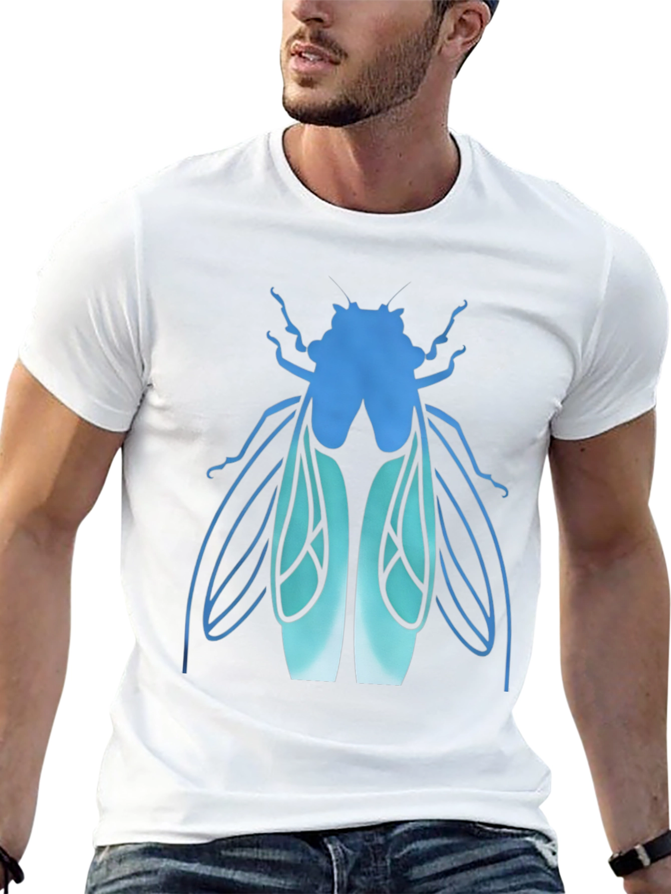 Blue Insect Graphic Black T-Shirt