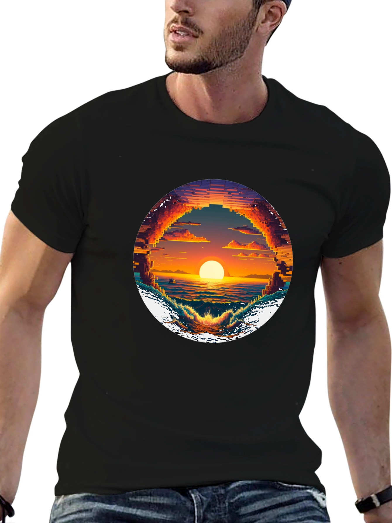 Pixel Sunset Graphic Tee - Retro Style