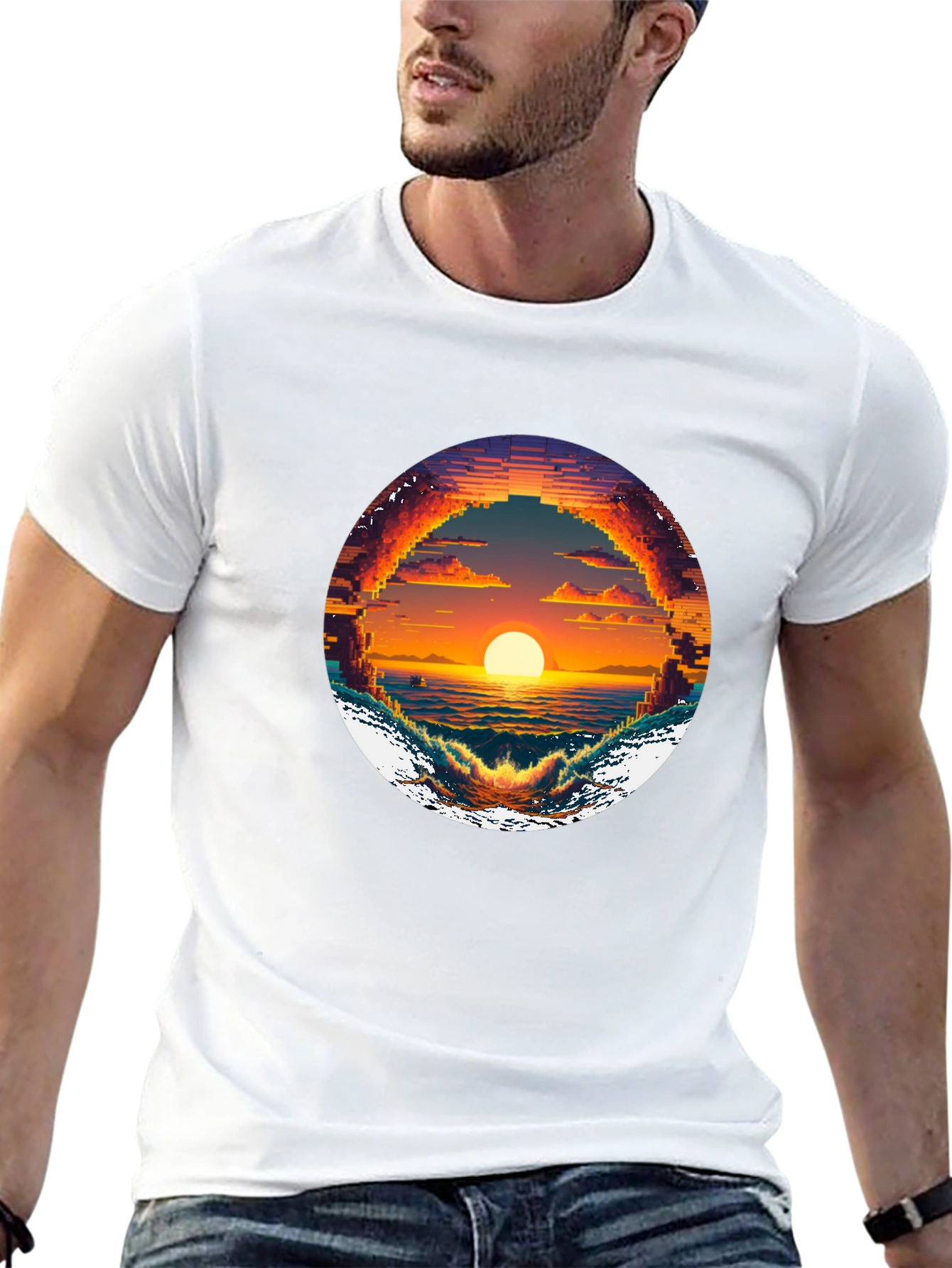 Pixel Sunset Graphic Tee - Retro Style