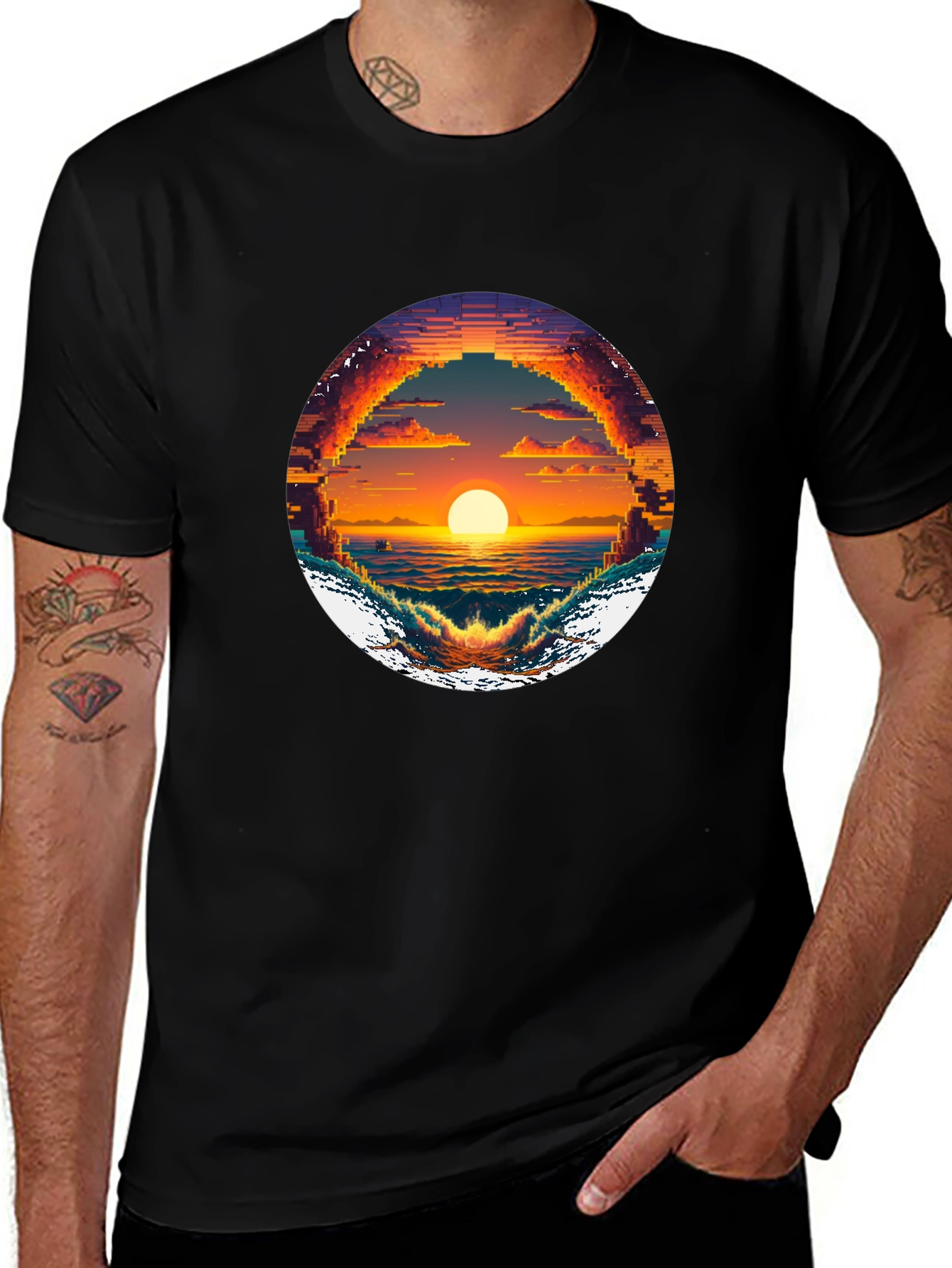 Pixel Sunset Graphic Tee - Retro Style