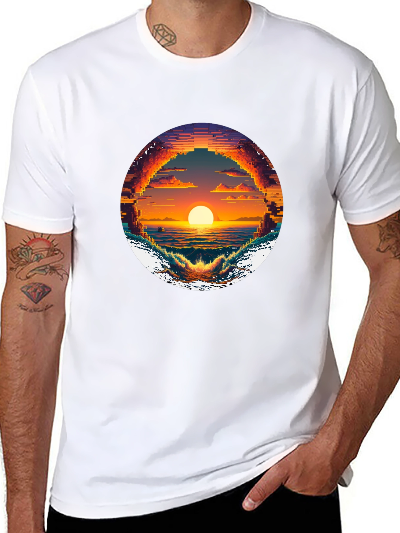 Pixel Sunset Graphic Tee - Retro Style