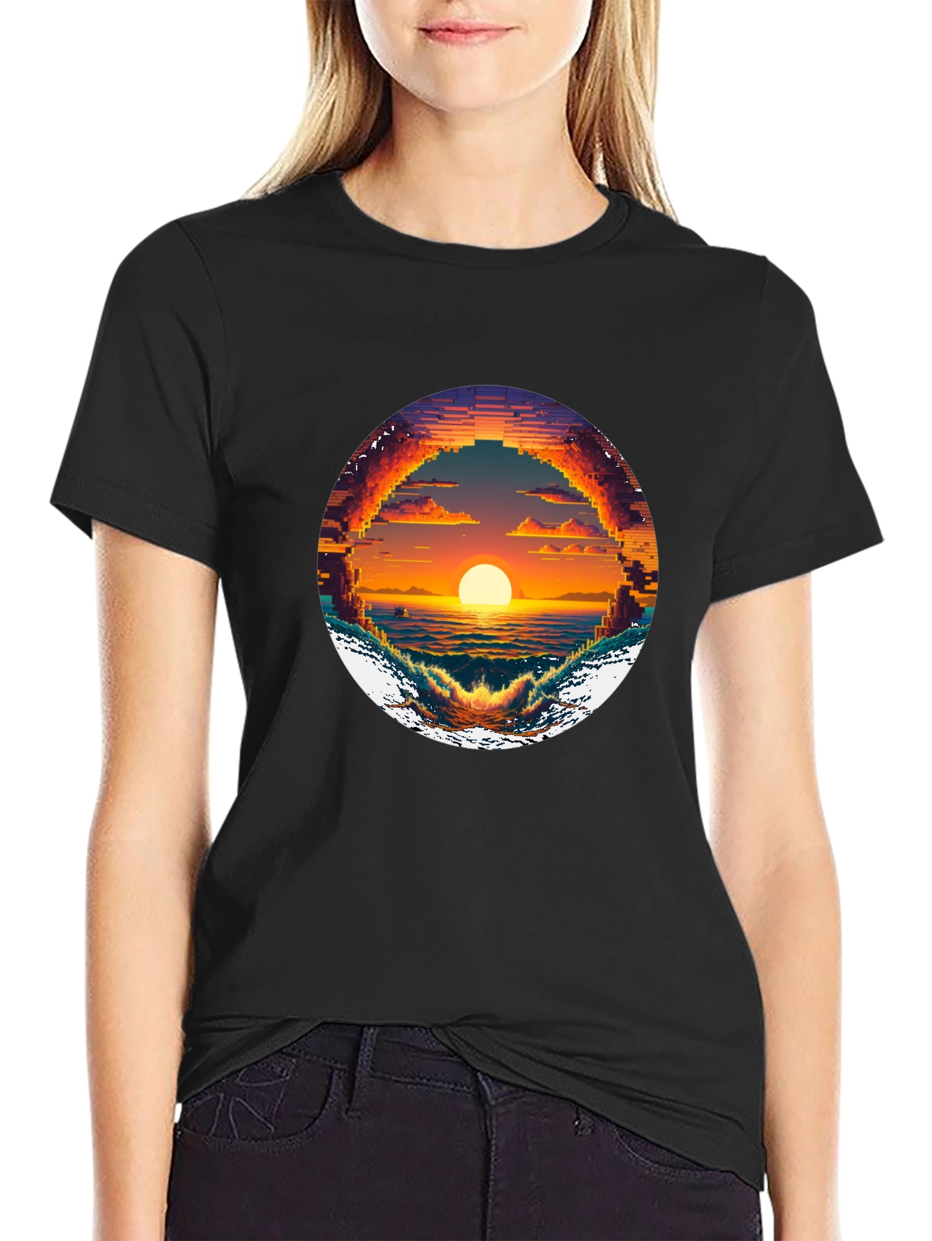 Pixel Sunset Graphic Tee - Retro Style