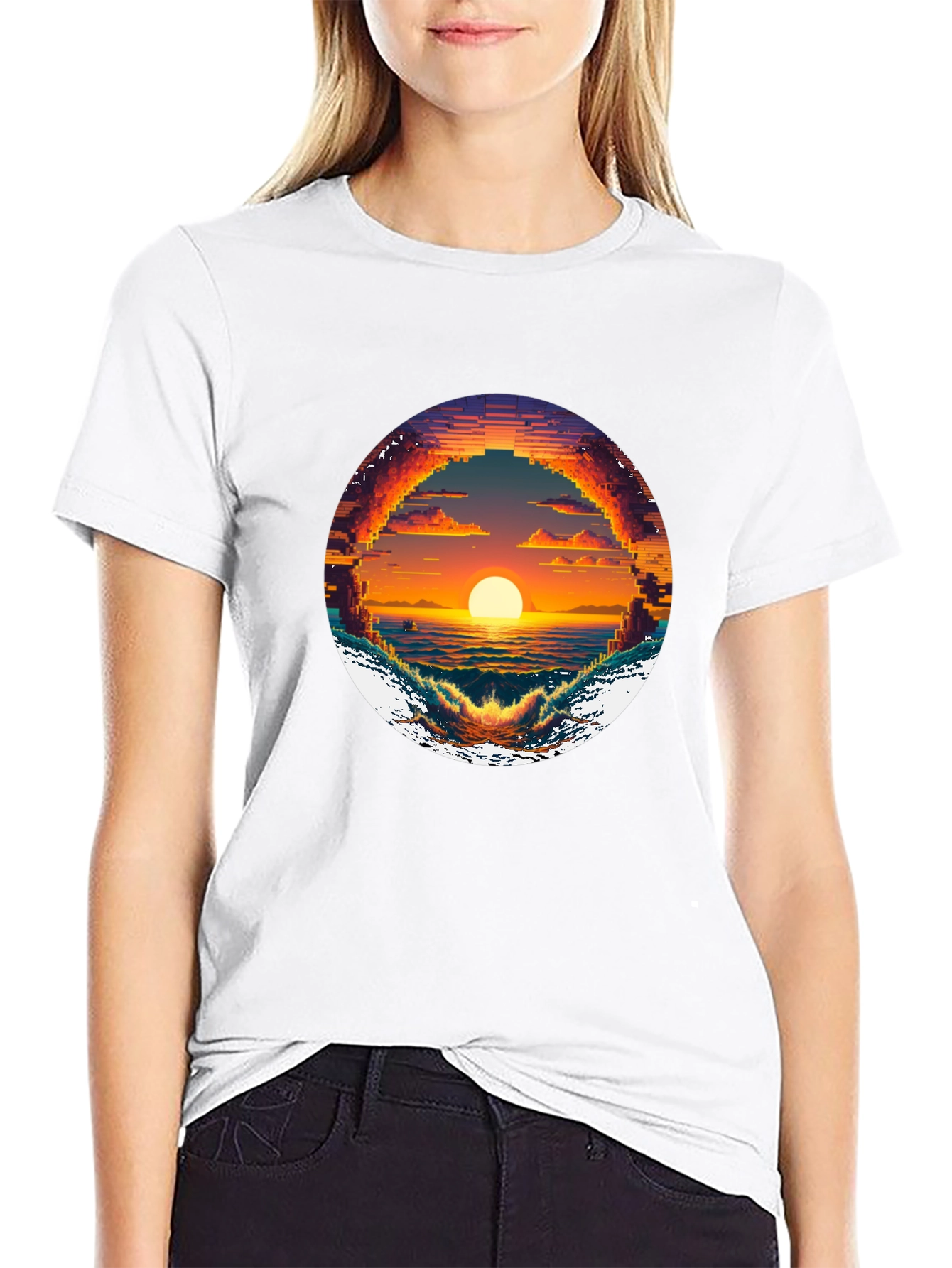 Pixel Sunset Graphic Tee - Retro Style