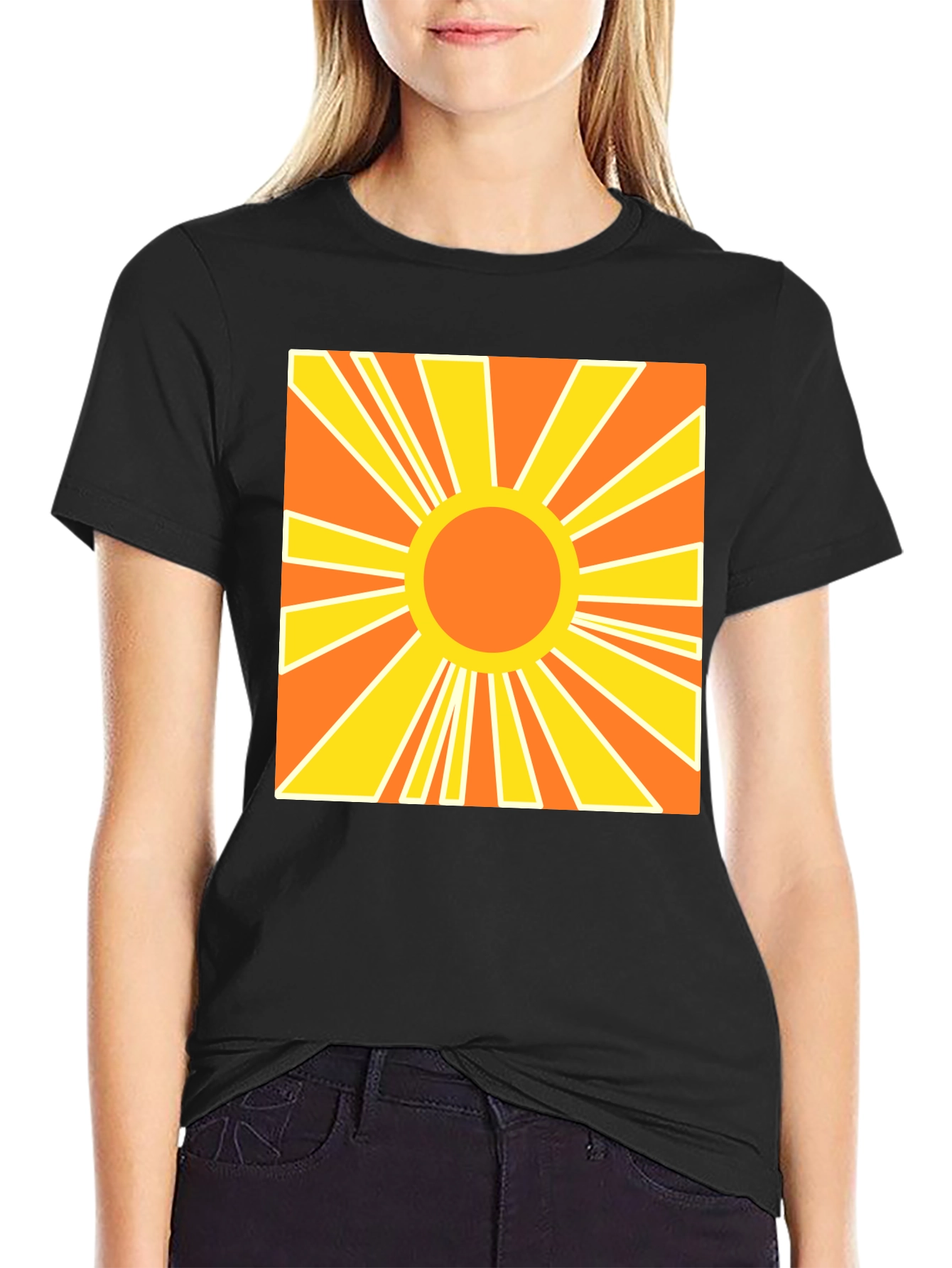 Retro Sunburst Graphic Tee - Black Cotton T-Shirt