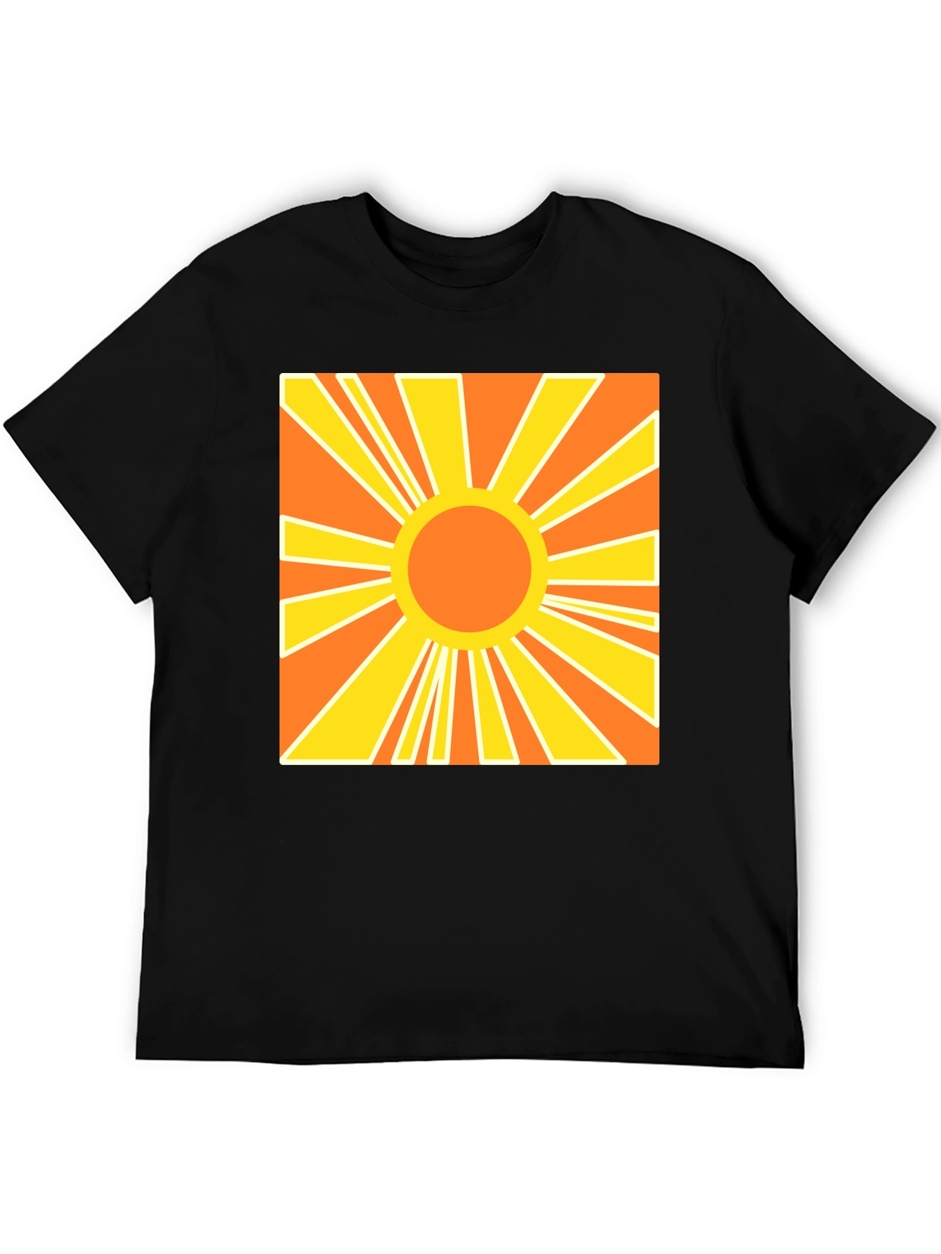 Retro Sunburst Graphic Tee - Black Cotton T-Shirt