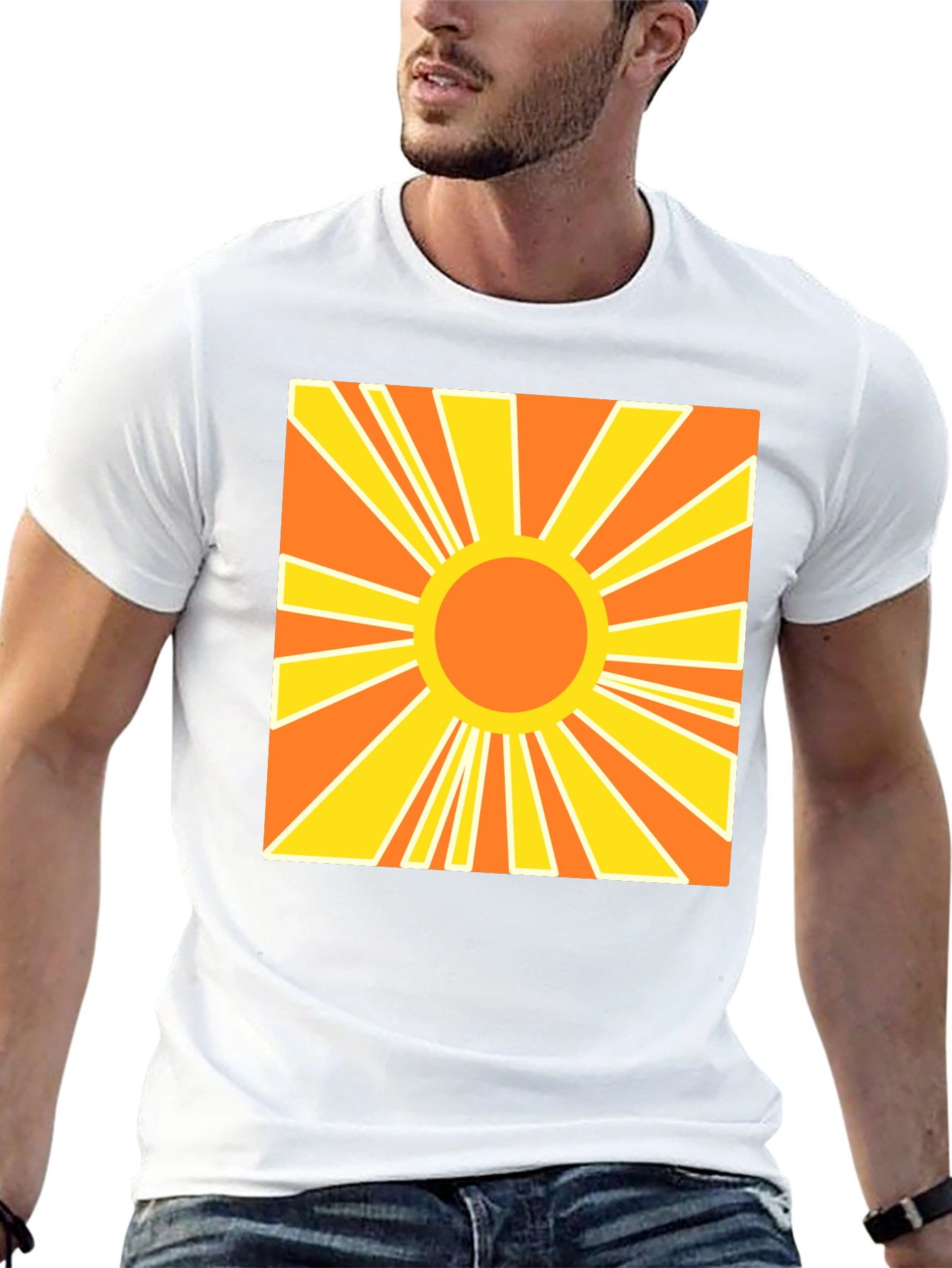 Retro Sunburst Graphic Tee - Black Cotton T-Shirt