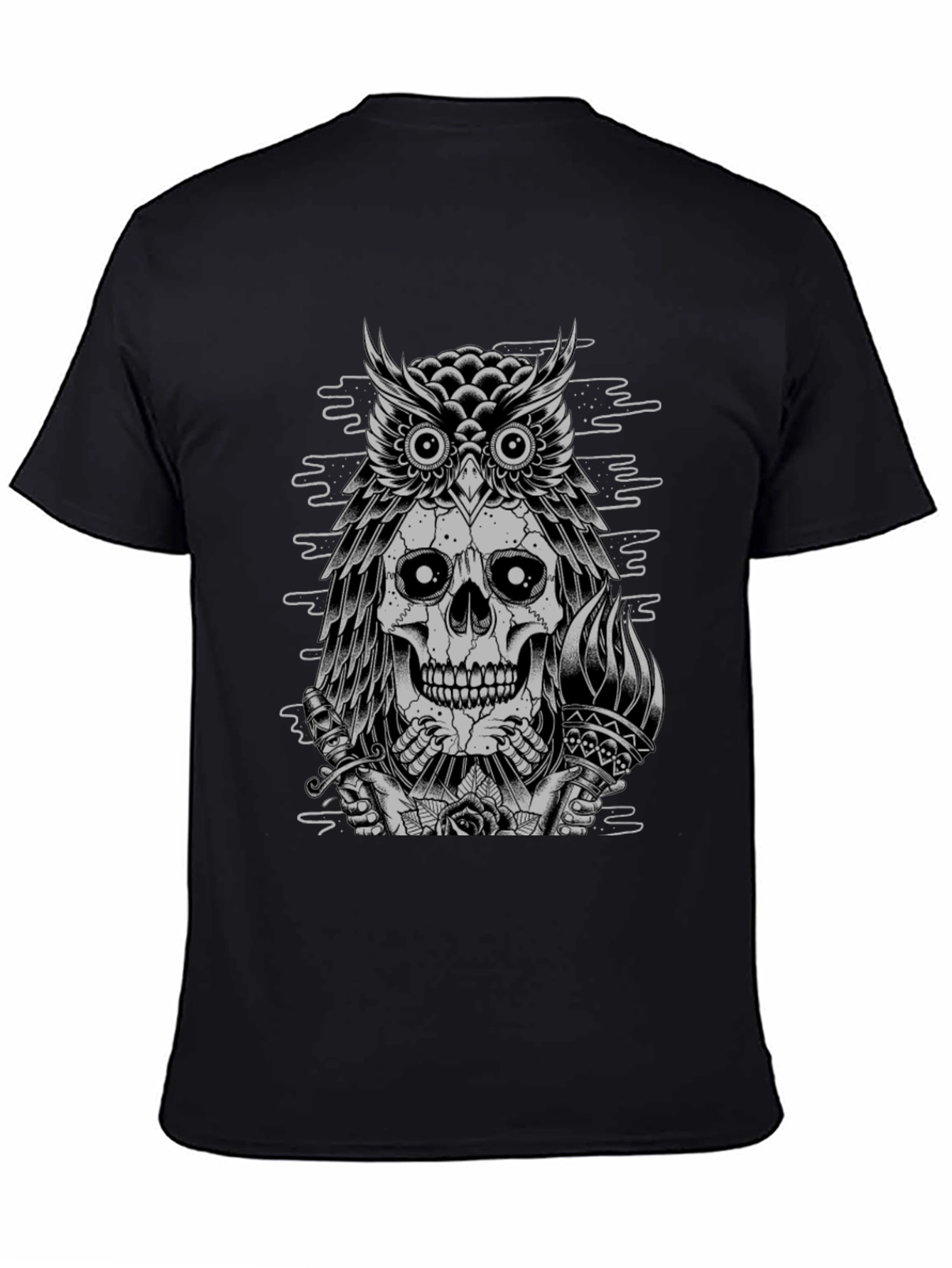 Skull Owl Graphic Print Crew Neck T-Shirt