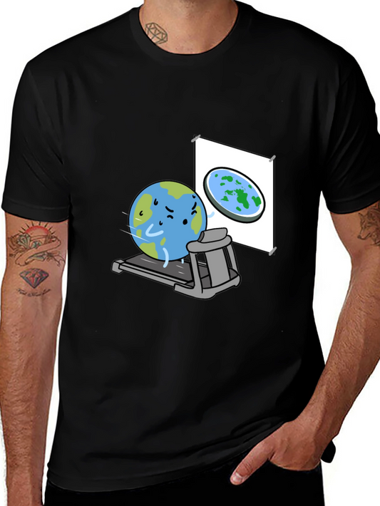 Earth on Treadmill Graphic Tee - Black Cotton Shirt