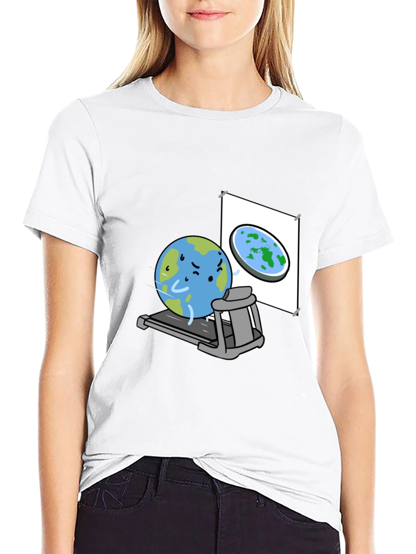 Earth on Treadmill Graphic Tee - Black Cotton Shirt