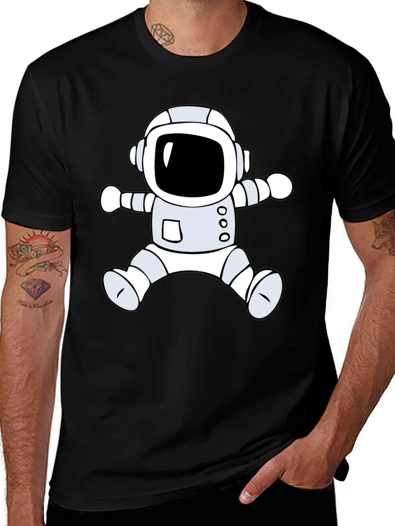 Astronaut Graphic Tee - Black Cotton Casual T-Shirt