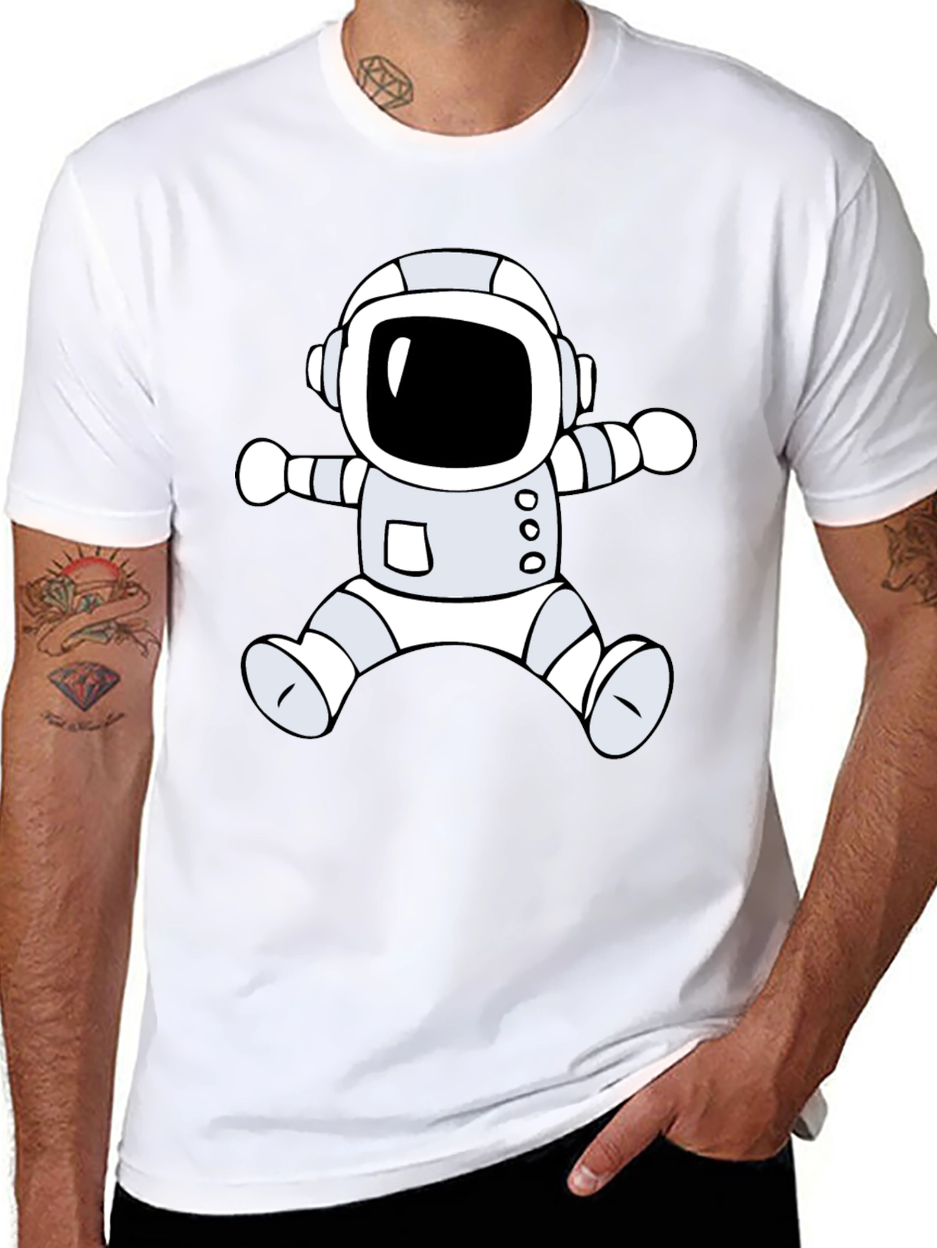 Astronaut Graphic Tee - Black Cotton Casual T-Shirt