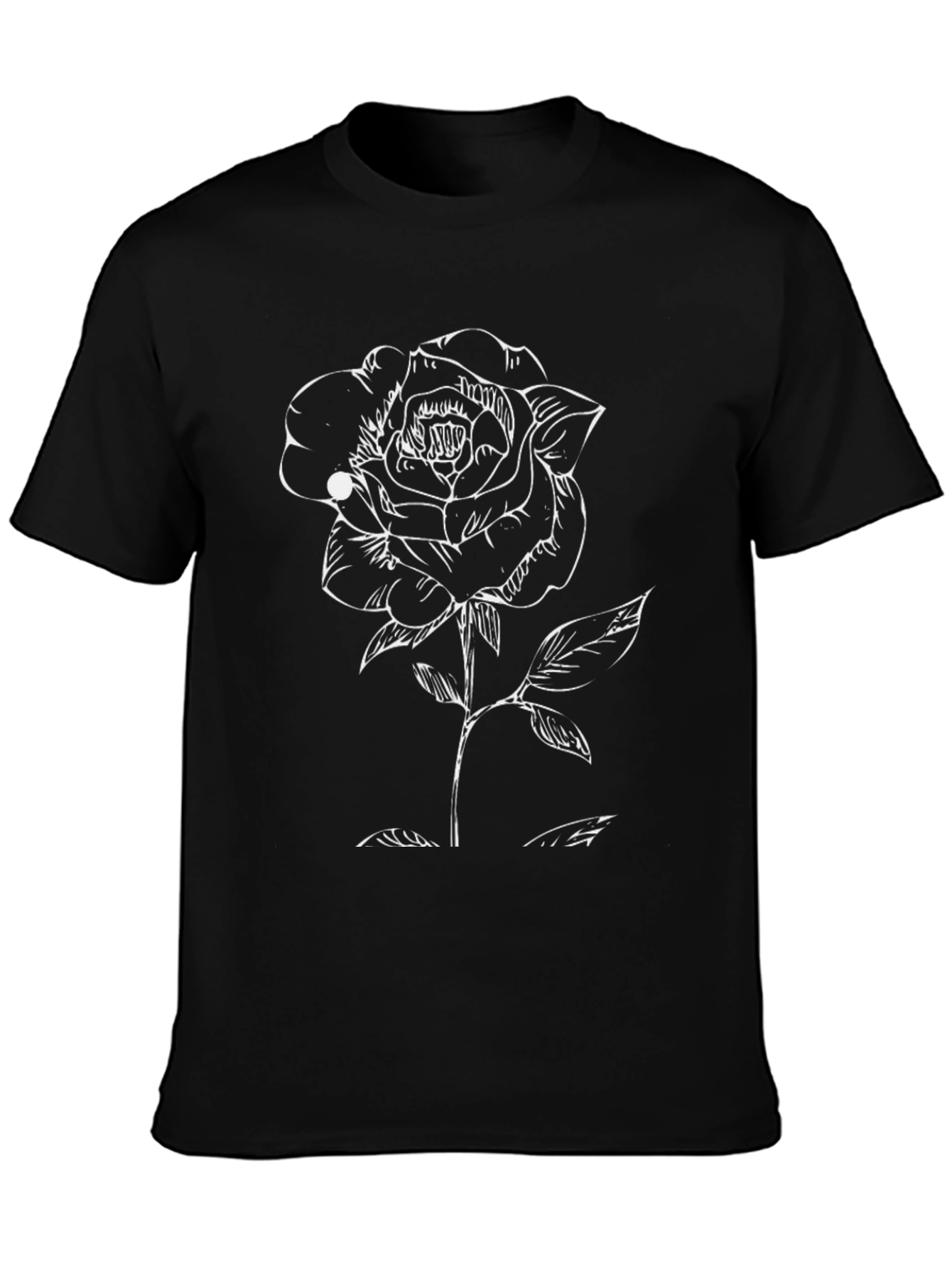 Black T-Shirt with White Rose Graphic