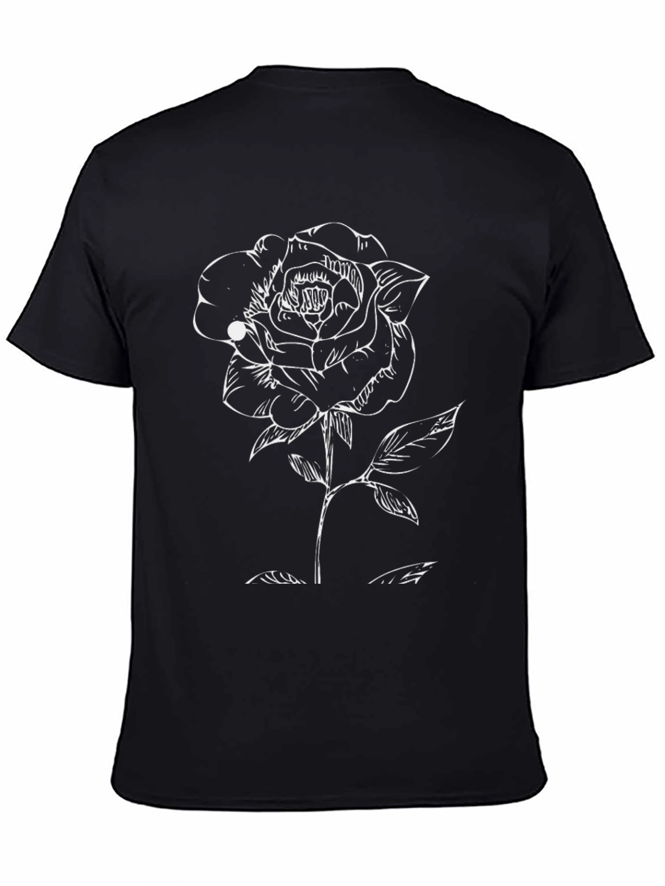 Black T-Shirt with White Rose Graphic