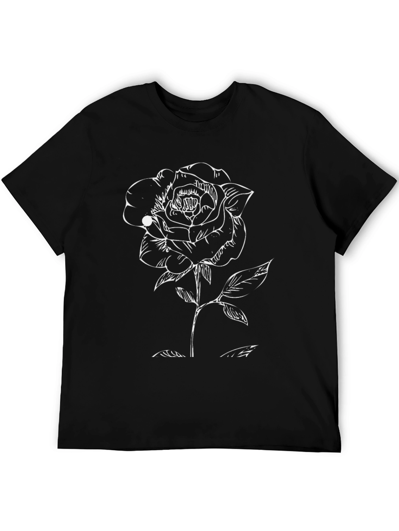 Black T-Shirt with White Rose Graphic