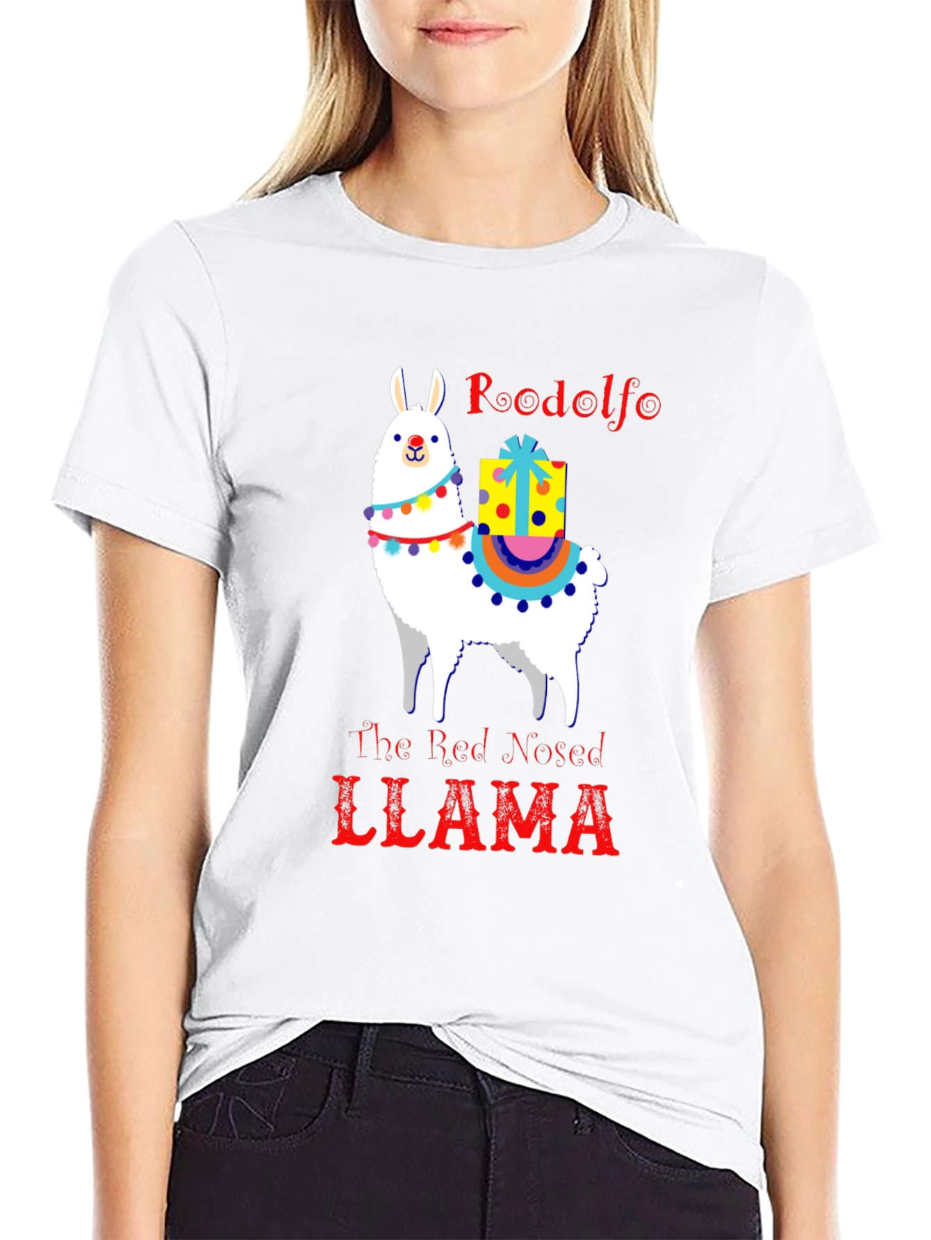 Rudolfo the Red-Nosed Llama Graphic Tee