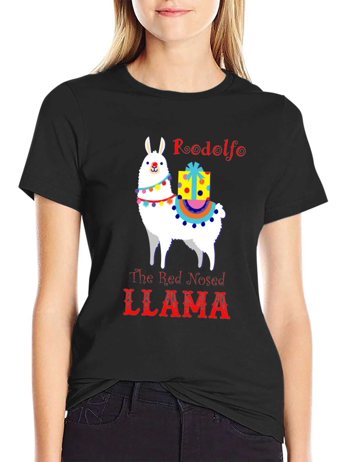 Rudolfo the Red-Nosed Llama Graphic Tee