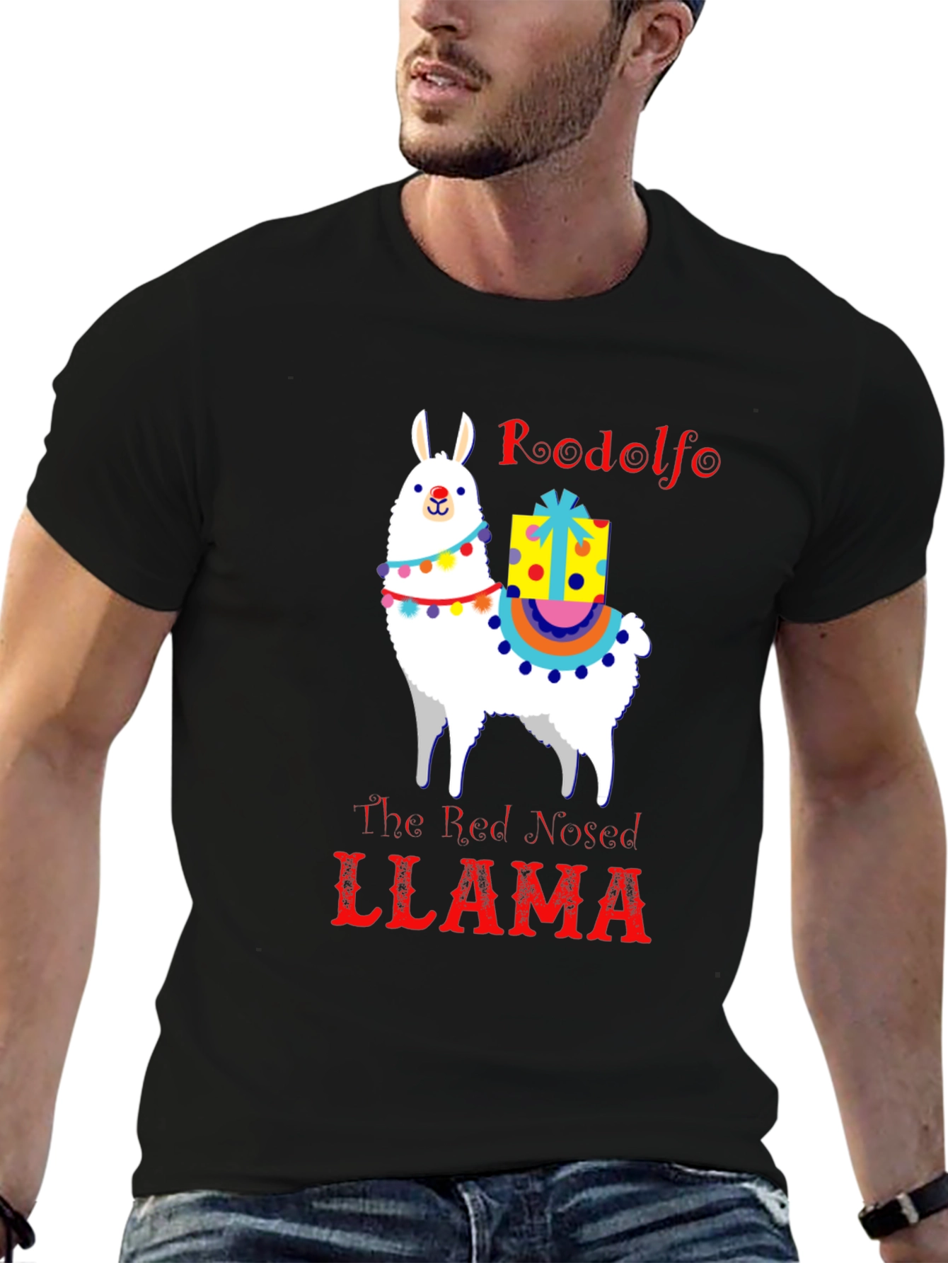 Rudolfo the Red-Nosed Llama Graphic Tee