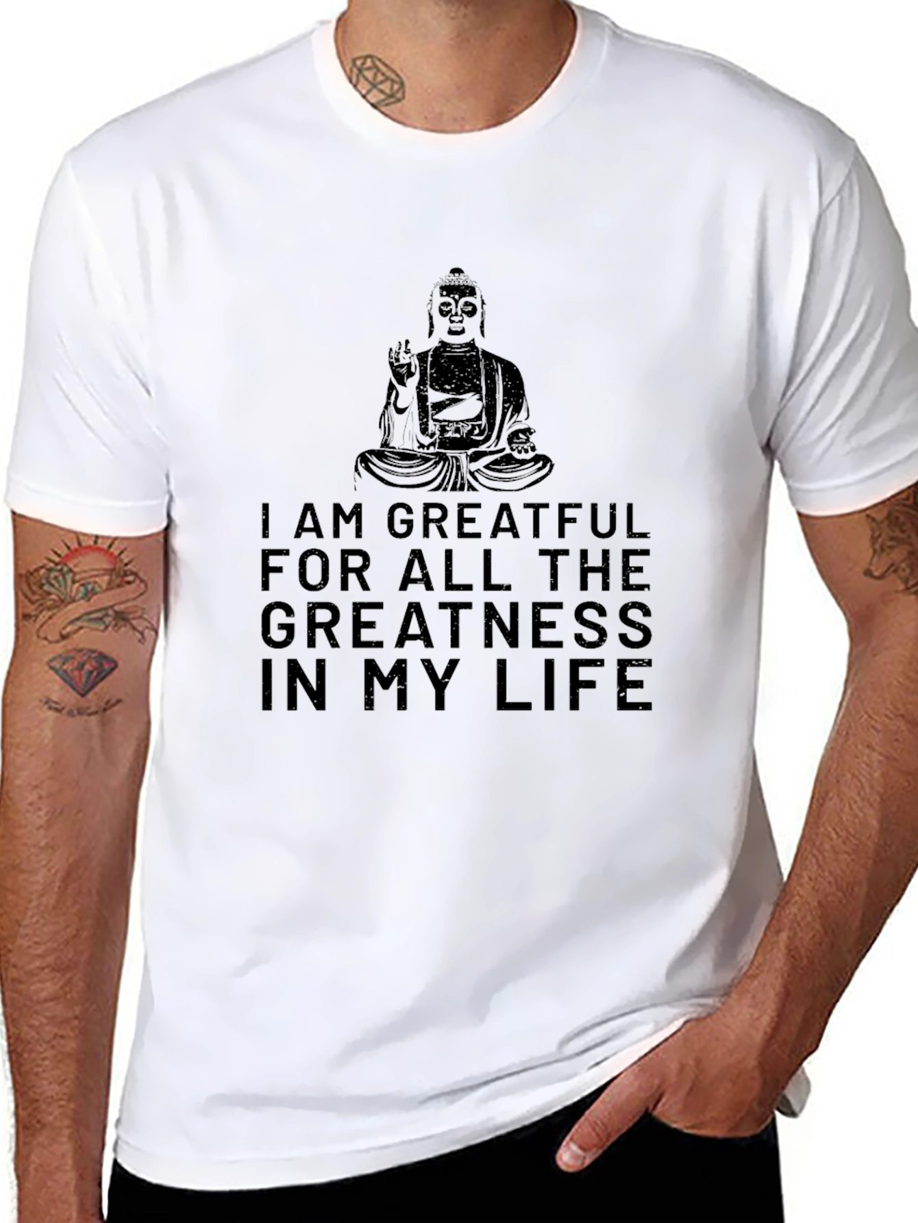 Grateful Buddha Graphic Tee - Black Cotton T-Shirt