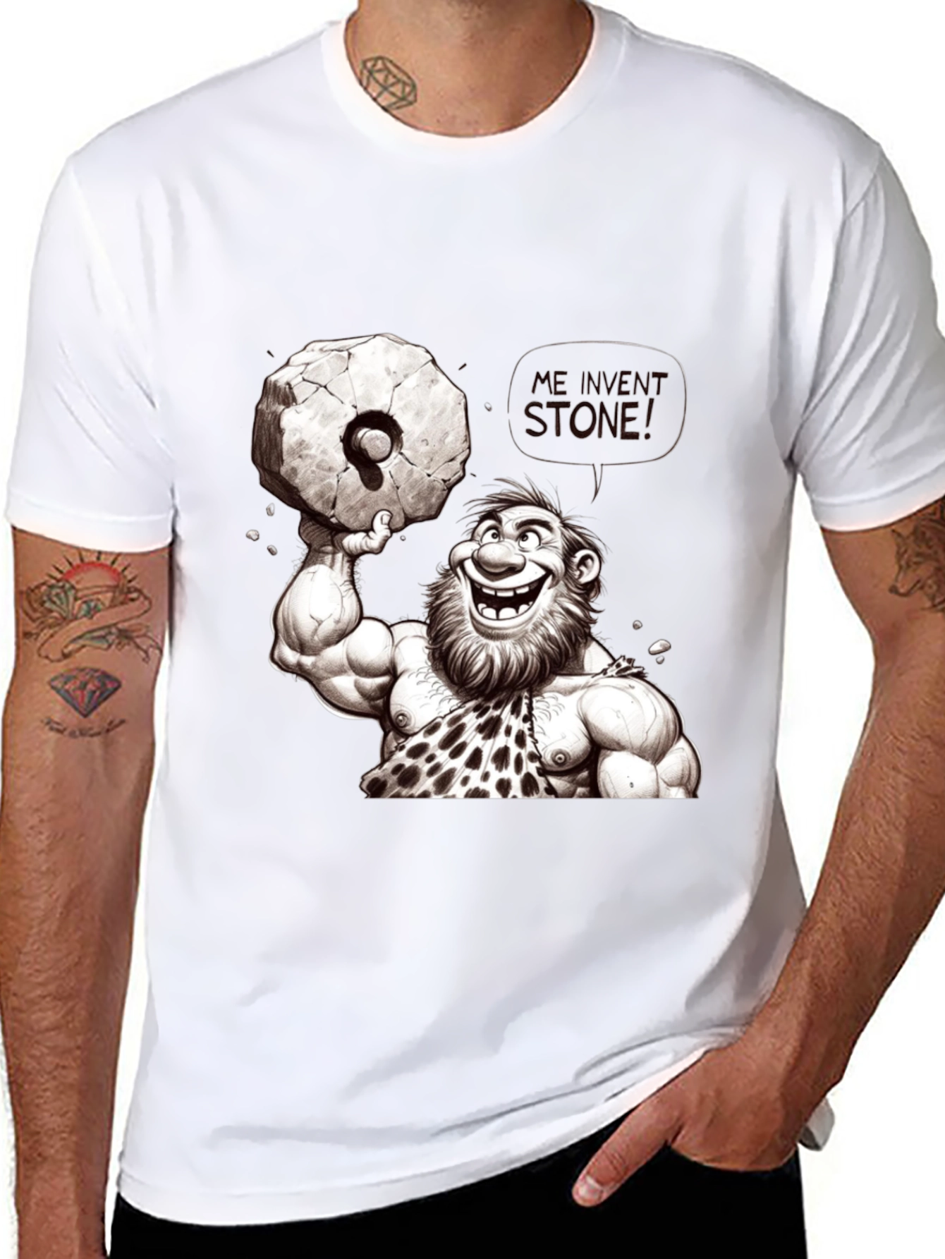 Funny Caveman Lifting Stone T-Shirt