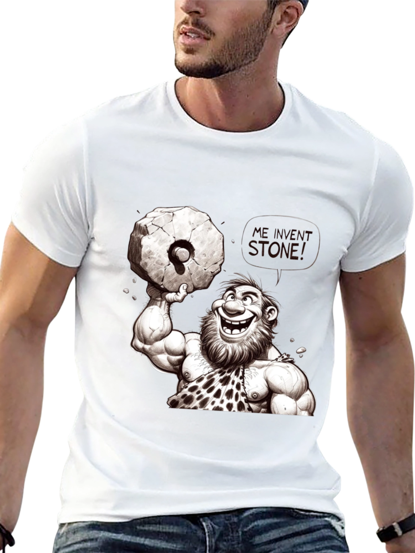 Funny Caveman Lifting Stone T-Shirt