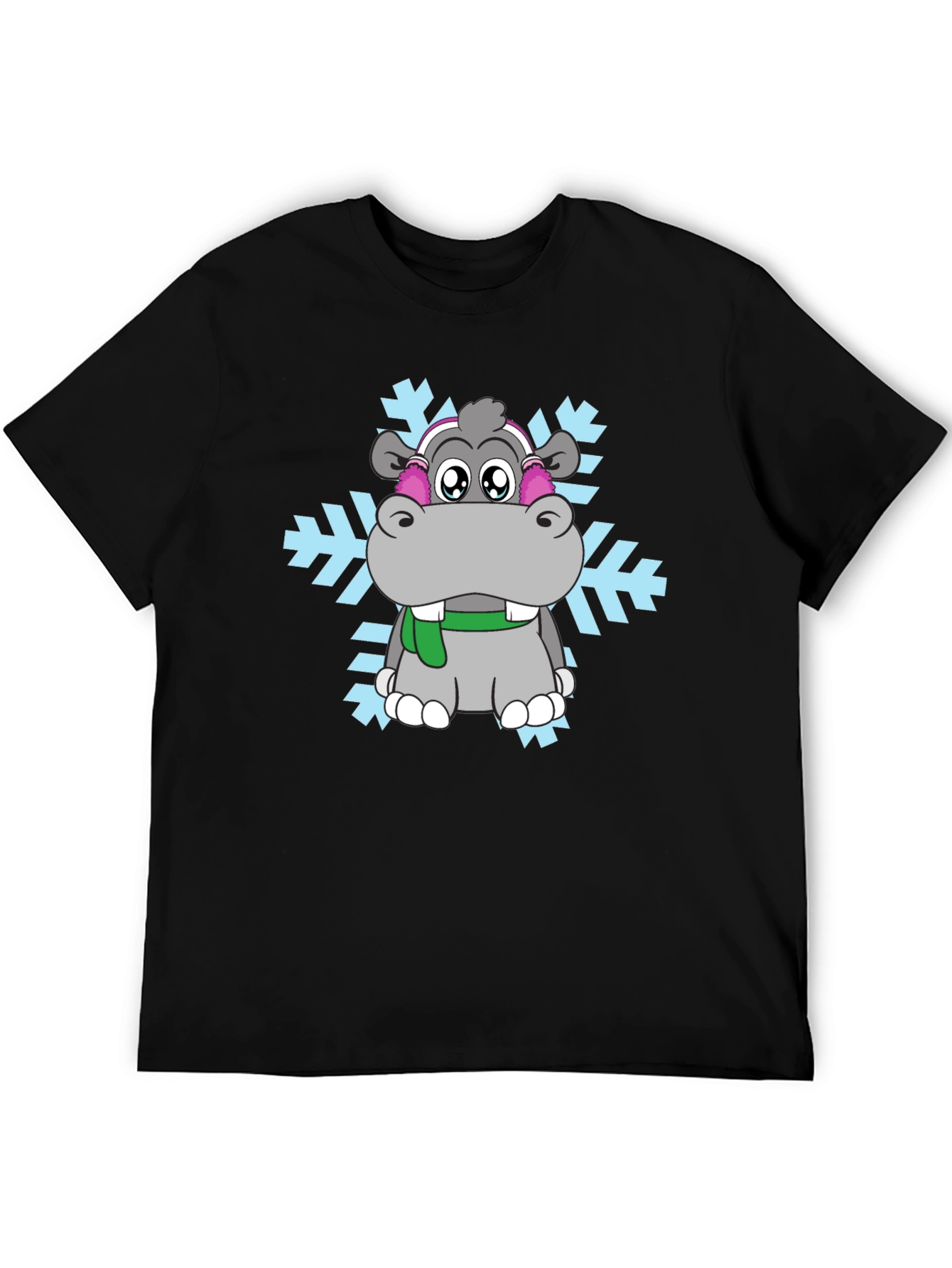 Hippo Snowflake Graphic Tee - Winter Holiday Shirt