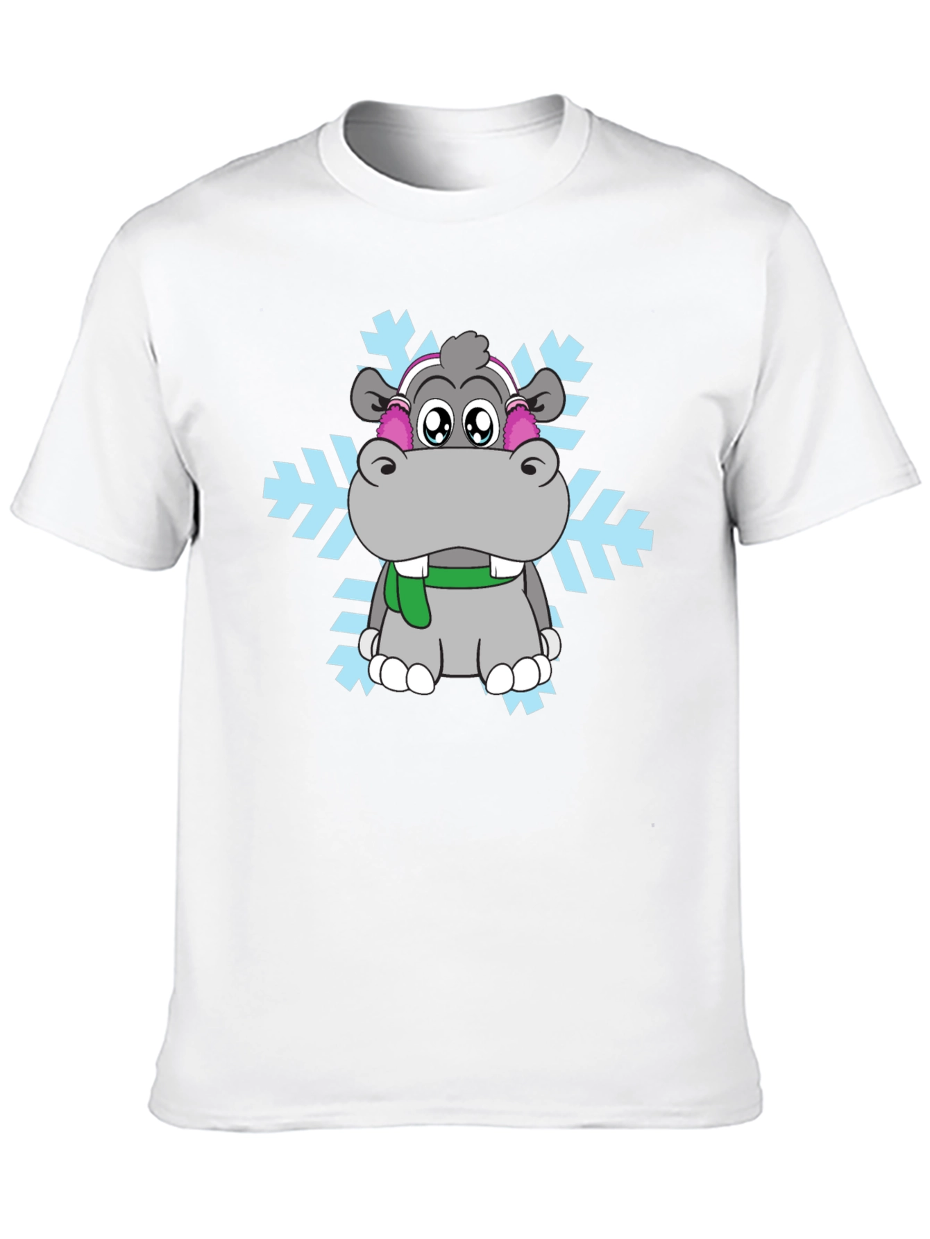 Hippo Snowflake Graphic Tee - Winter Holiday Shirt